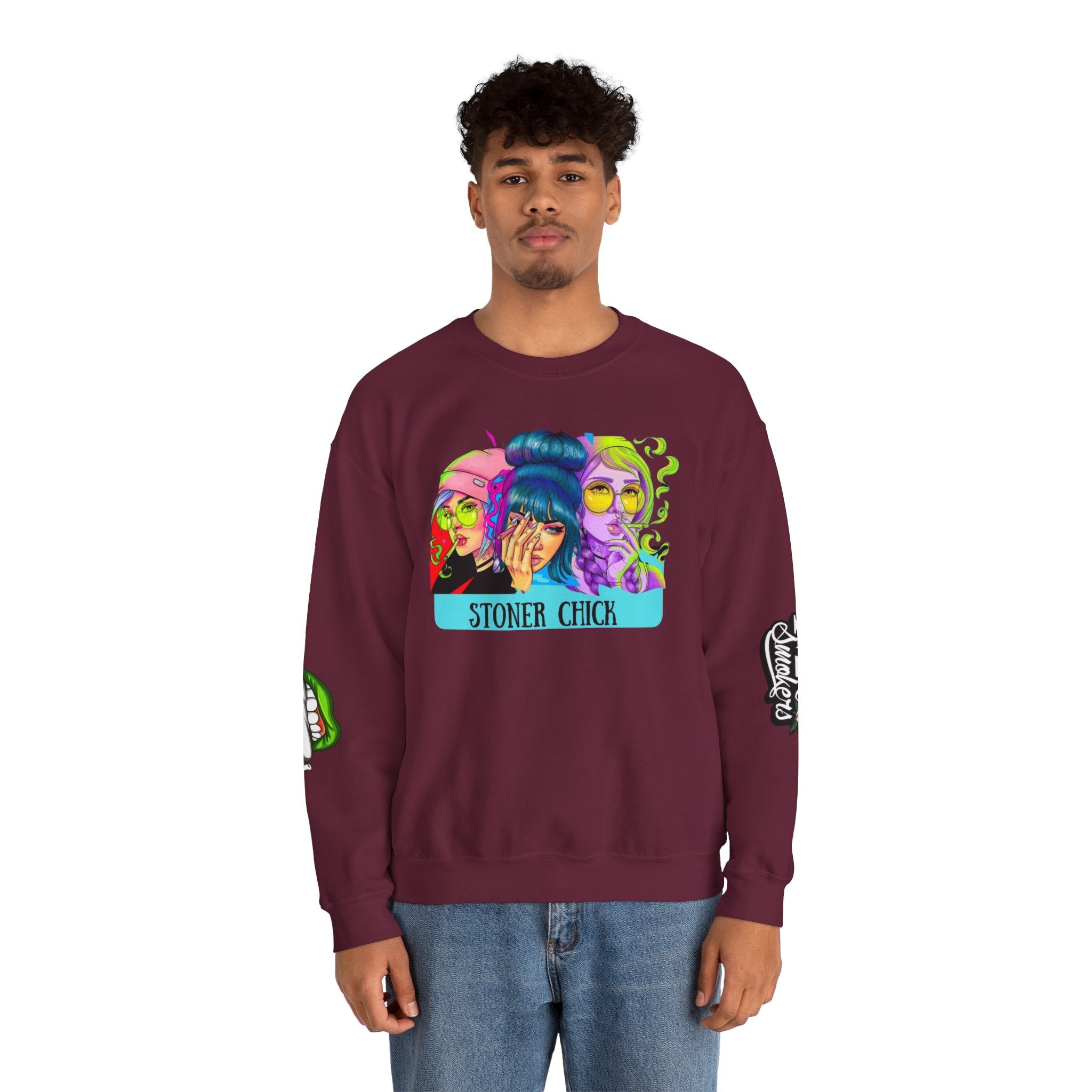 Stoner Chicks Crewneck Sweatshirt — Retro Cannabis Graphic