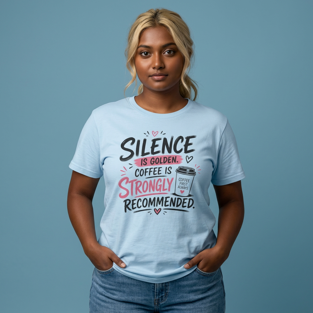 Silence Is Golden Coffee Is Strongly Recommended T-Shirt — Funny Coffee Lover Tee