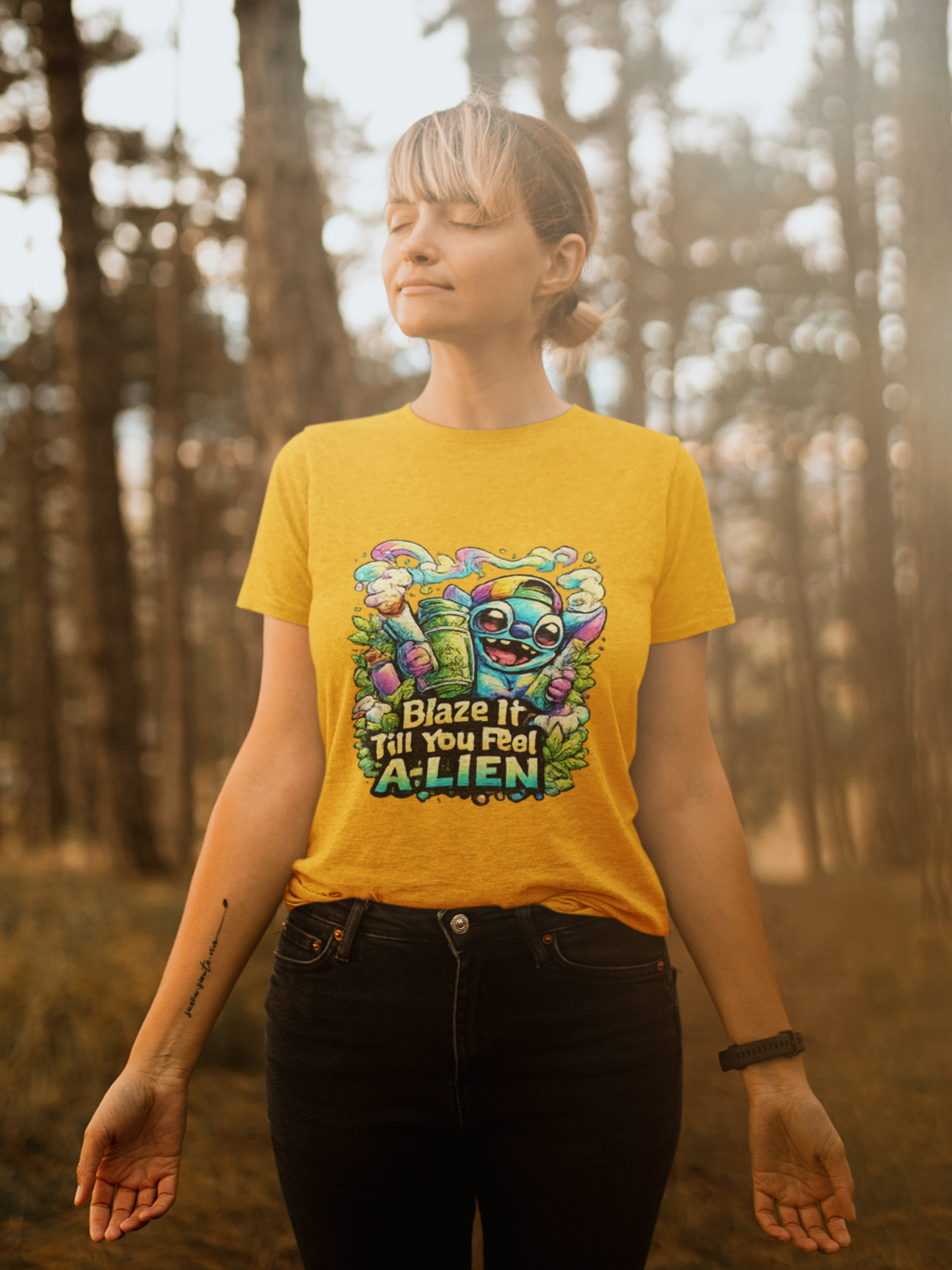 Alien Mushroom Graphic Tee - "Blaze It Till You’re A-LIEN" Psychedelic Cartoon Shirt