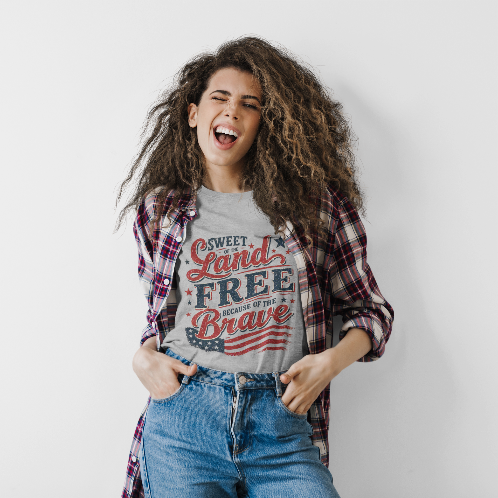 Patriotic Tee — "Sweet Land Free Because of the Brave" American Flag Shirt