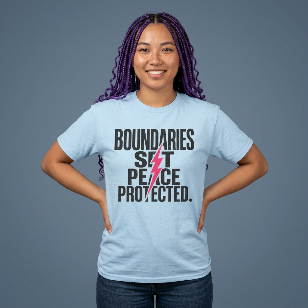 Boundaries Set, Peace Protected T-Shirt — Empowerment Tee with Lightning Bolt