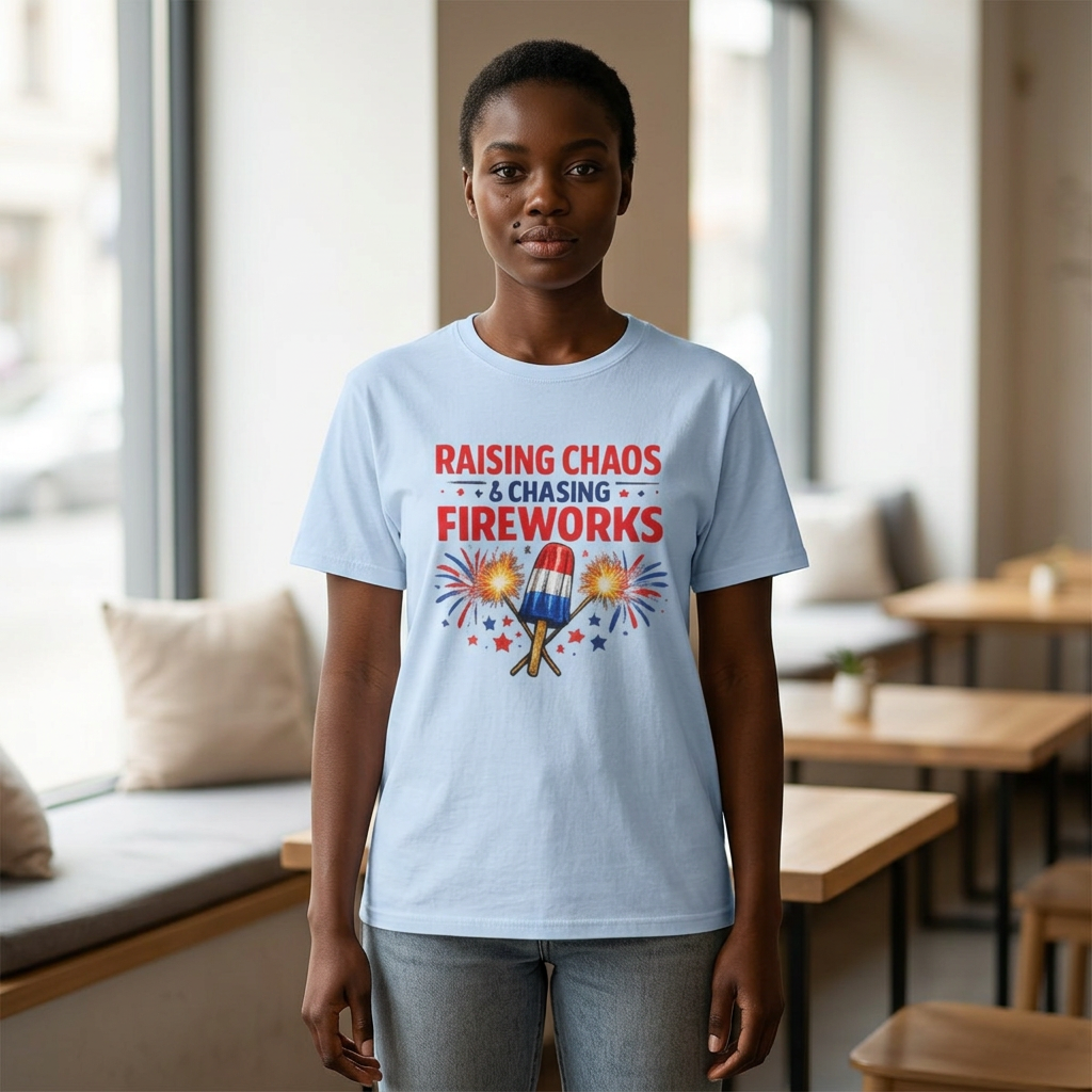 Patriotic 'Raising Chaos & Chasing Fireworks' T-Shirt