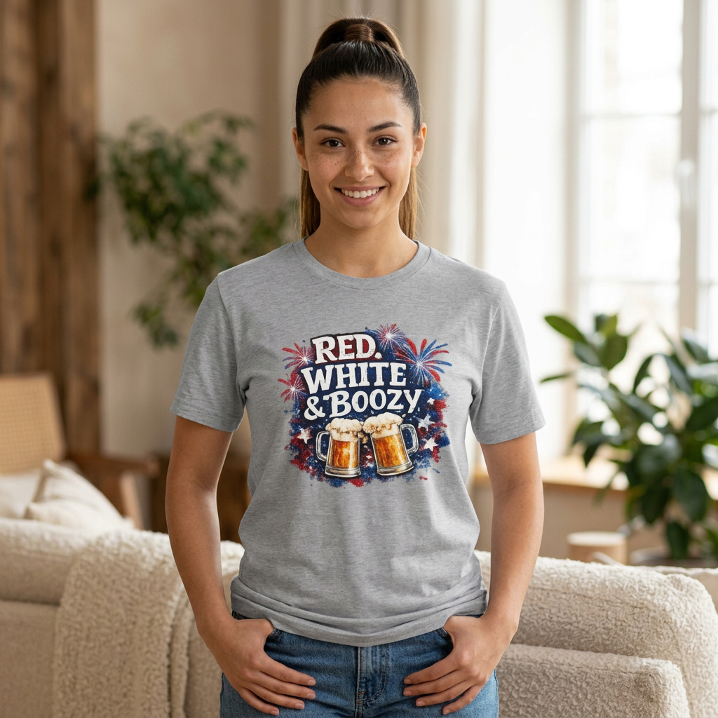 Red, White & Boozy Beer T-Shirt — Patriotic 4th of July Party Tee