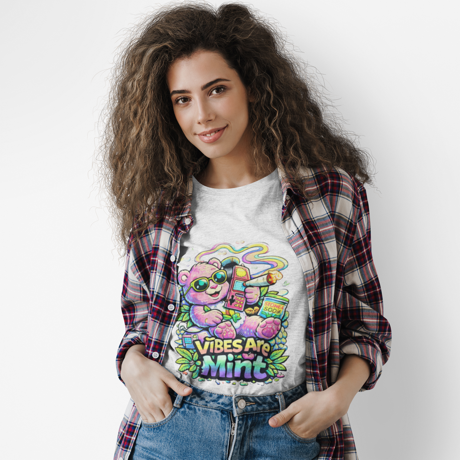 Mint Vibes Bear Tee — Cute Retro Cartoon Graphic T-Shirt