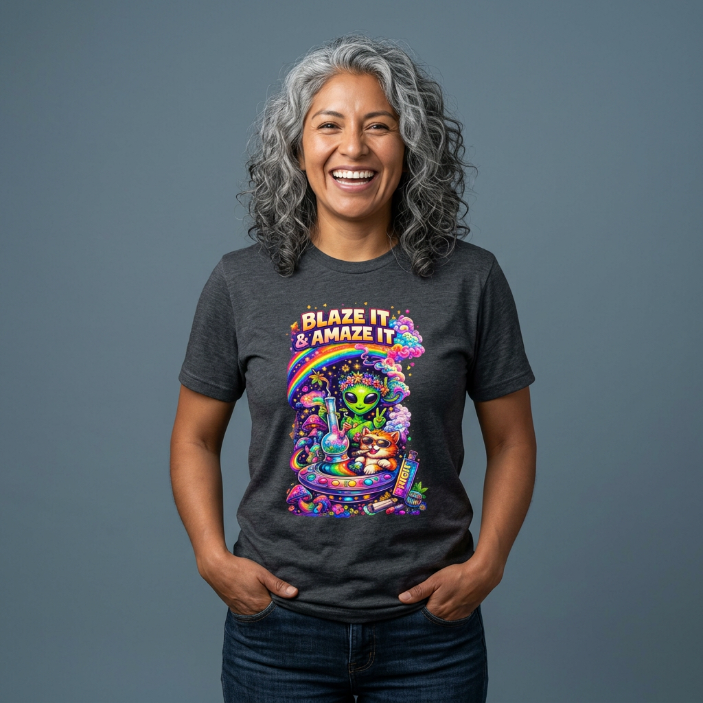 Alien Rainbow Tee - "Blaze It & Amaze It" Psychedelic Graphic T-Shirt