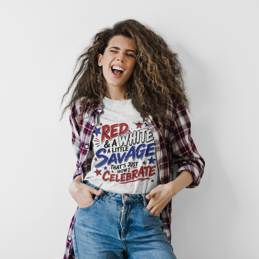 Patriotic Tee — “Red & White & a Little Savage” 4th of July Graphic Shirt