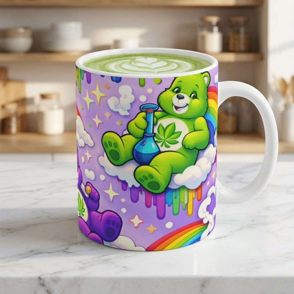 Cannabis Care Bears Ceramic Coffee Mug — Rainbow Stoner 11oz & 15oz
