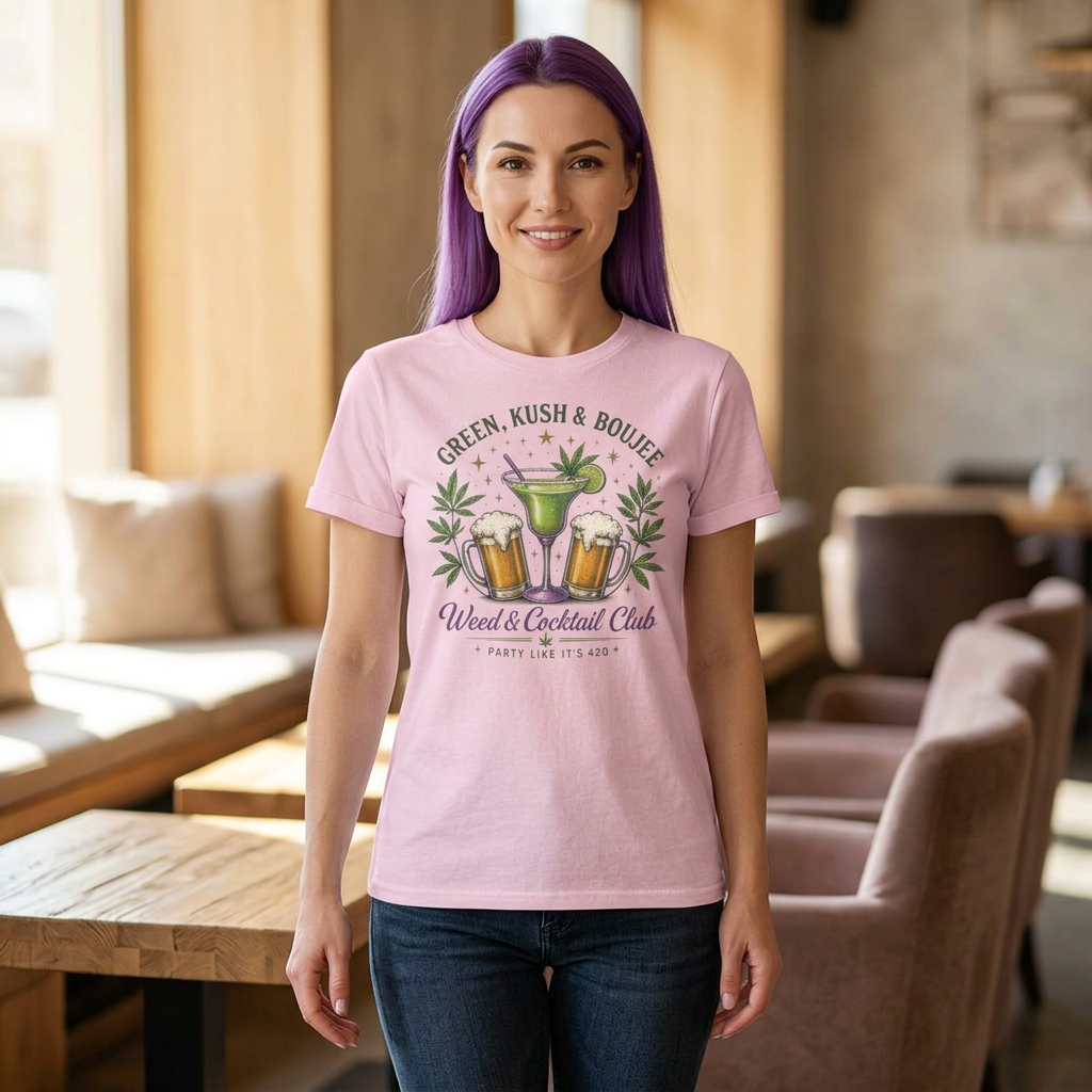 Weed & Cocktail Club Tee — Green, Kush & Boujee Cannabis Cocktail T-Shirt