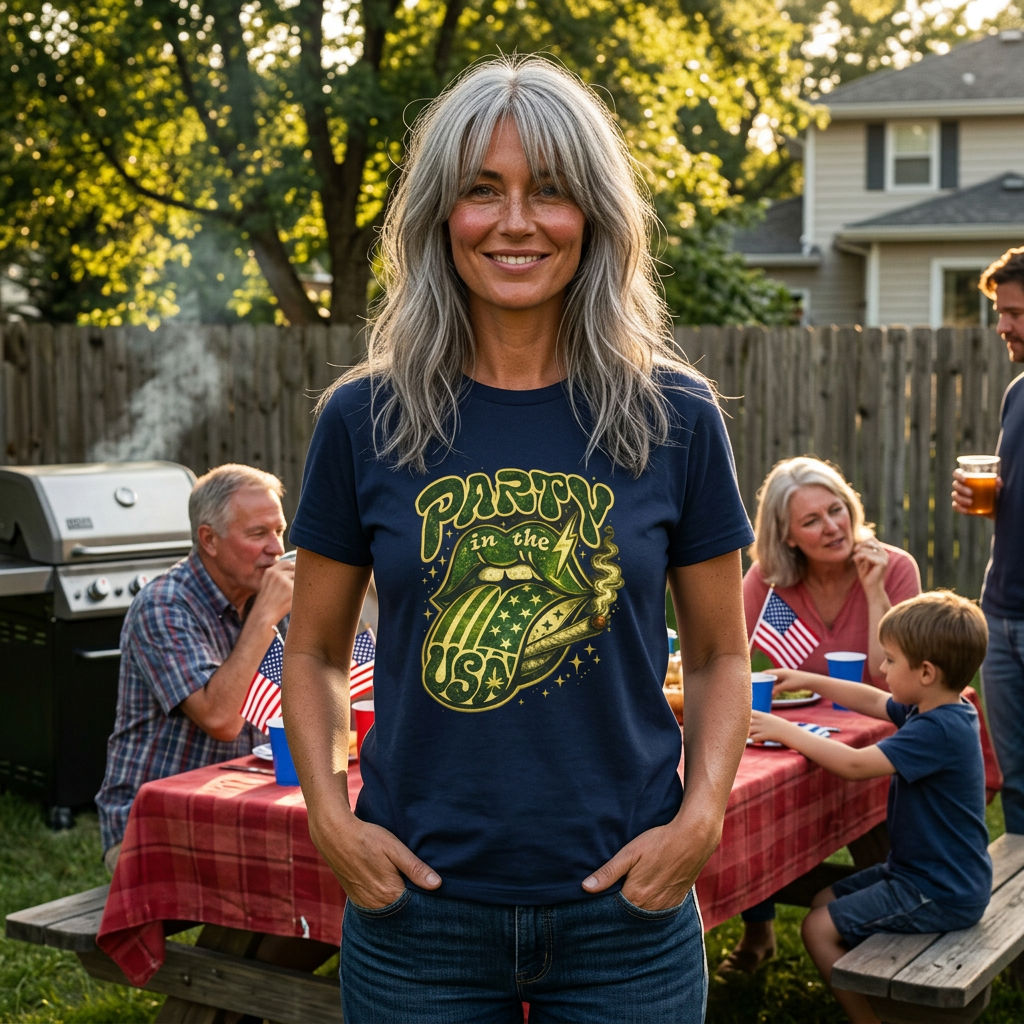 Party in the USA Graphic T-Shirt – Retro Rolling Tongue Design