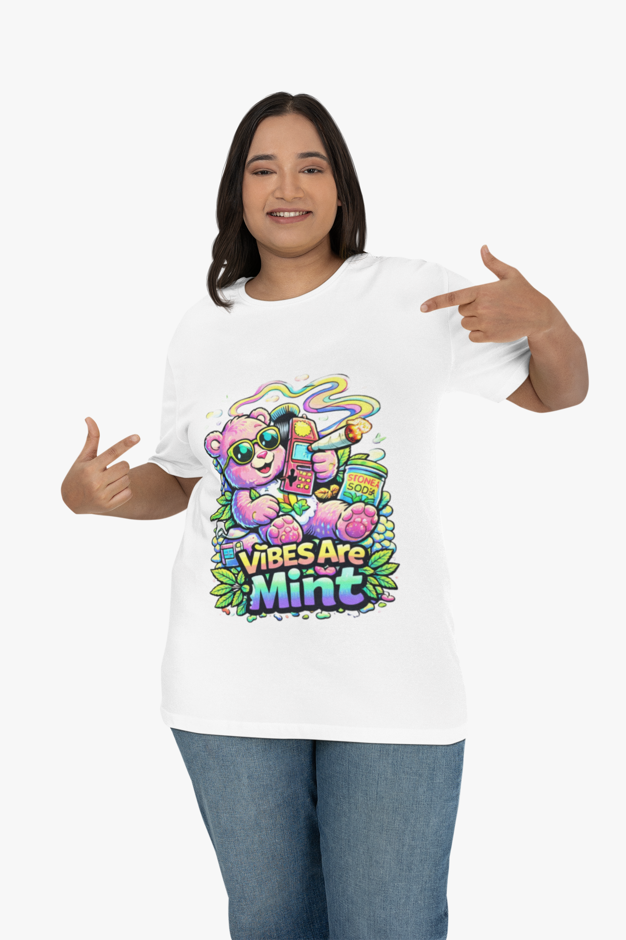 Mint Vibes Bear Tee — Cute Retro Cartoon Graphic T-Shirt
