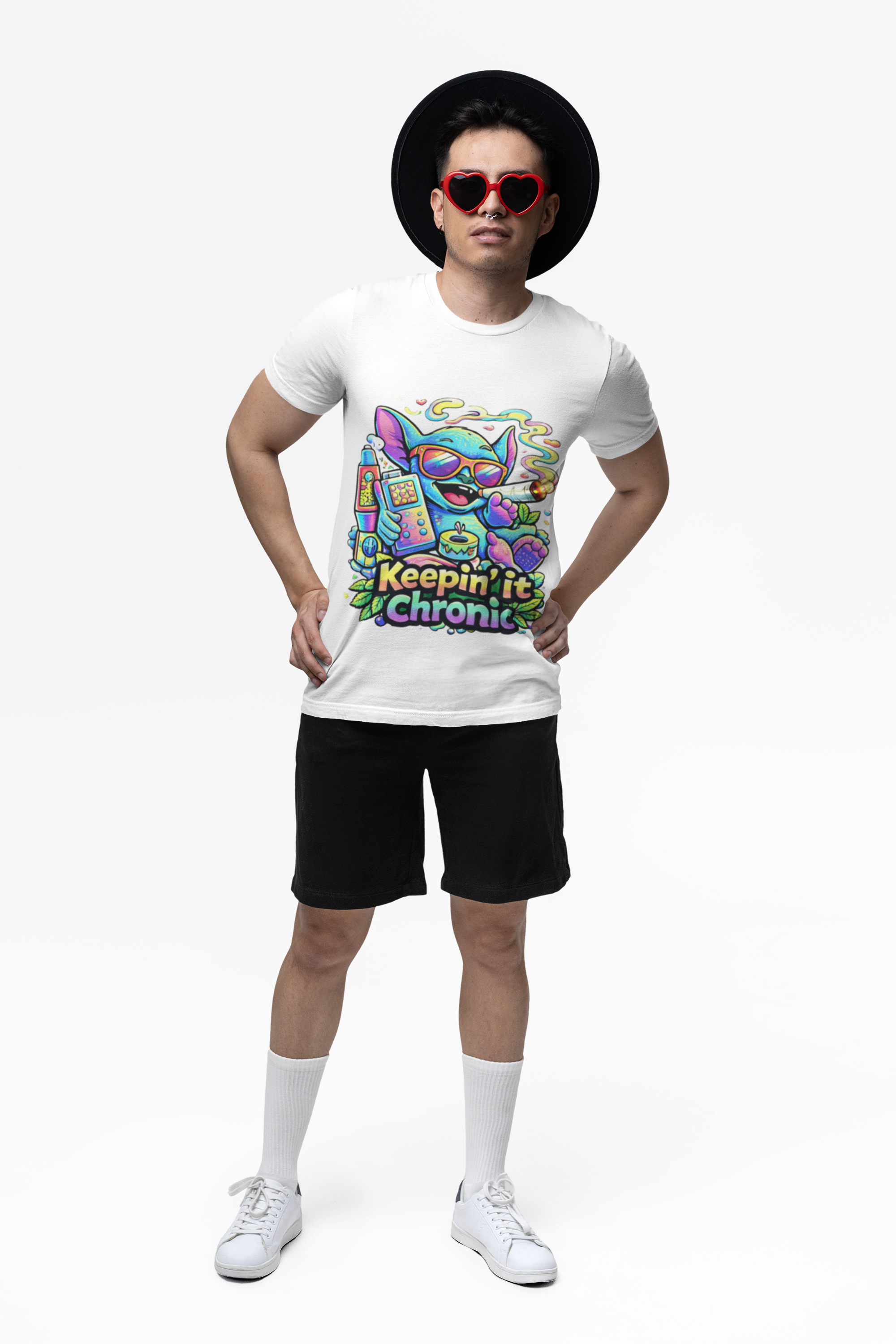 Keepin' It Chronic T-Shirt — Colorful Stoner Cat Graphic Tee