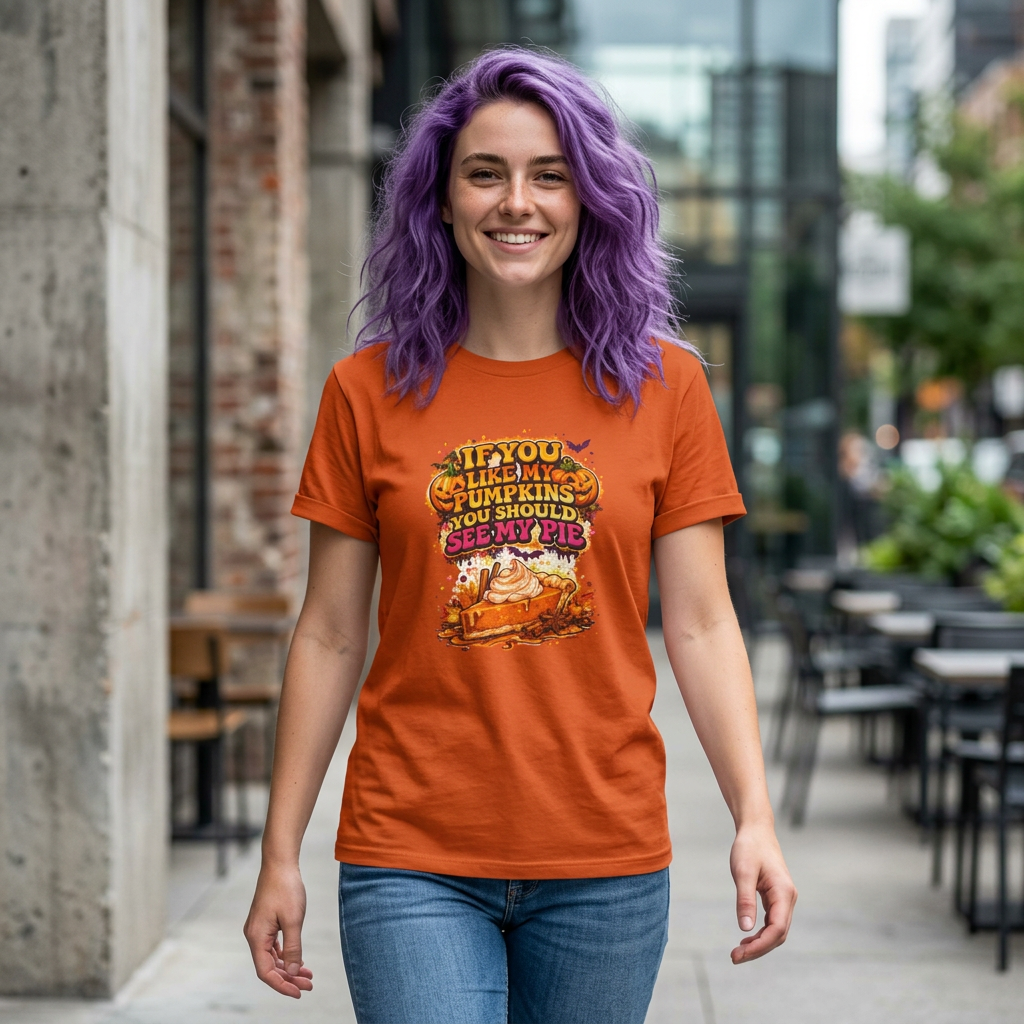 Pumpkin Pie Graphic Tee — "If You Like My Pumpkins You Should See My Pie" Fall Halloween Shirt