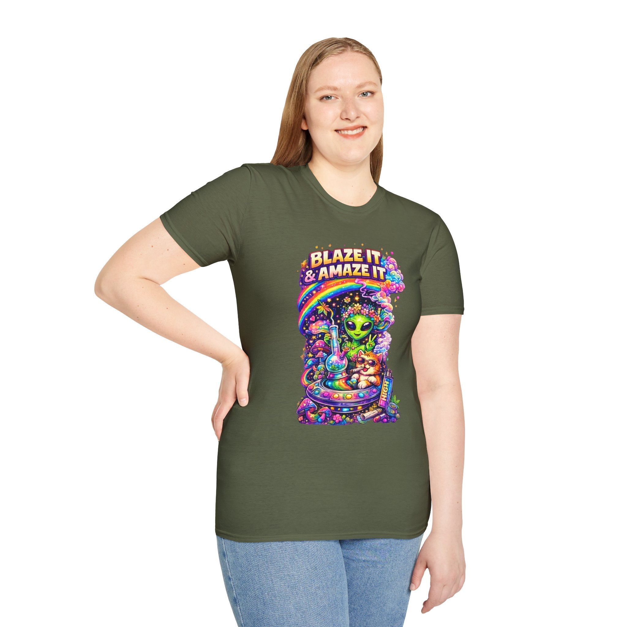 Alien Rainbow Tee - "Blaze It & Amaze It" Psychedelic Graphic T-Shirt