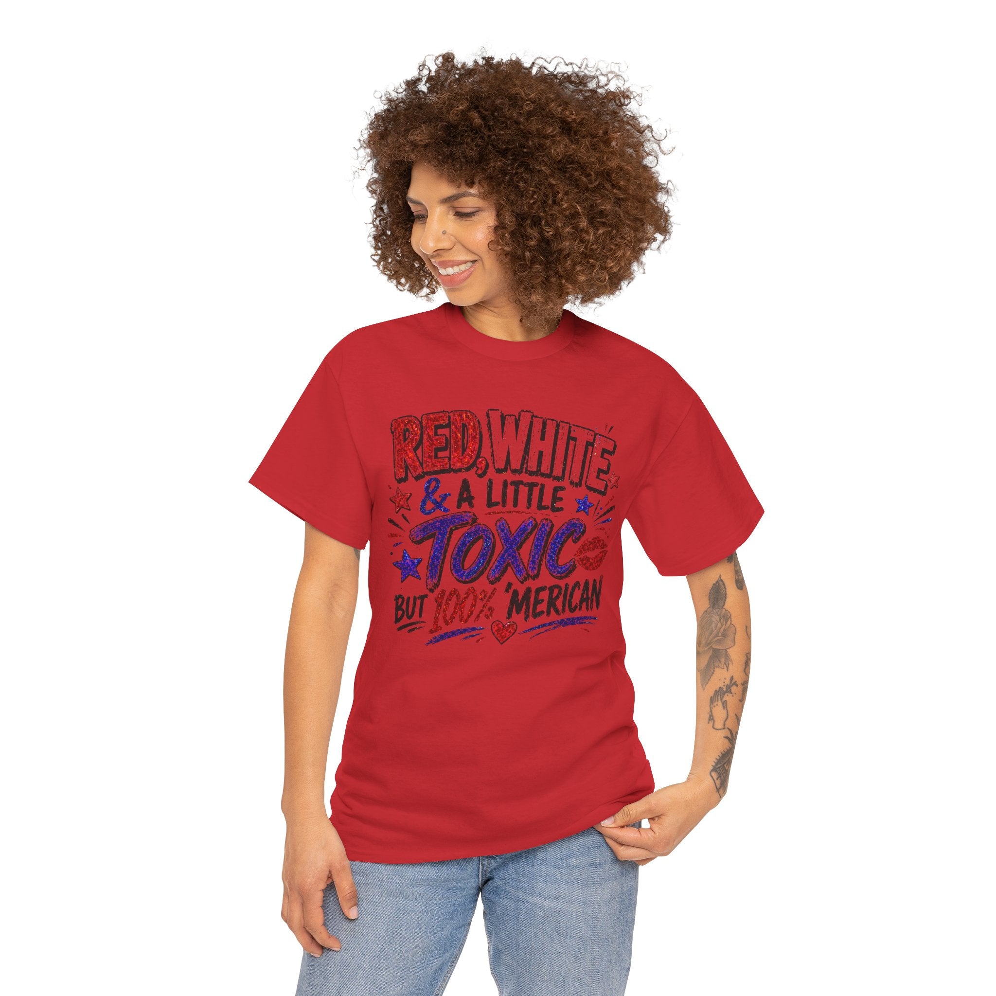 Patriotic 'Red, White & a Little Toxic but 100% Merican' Graphic Tee