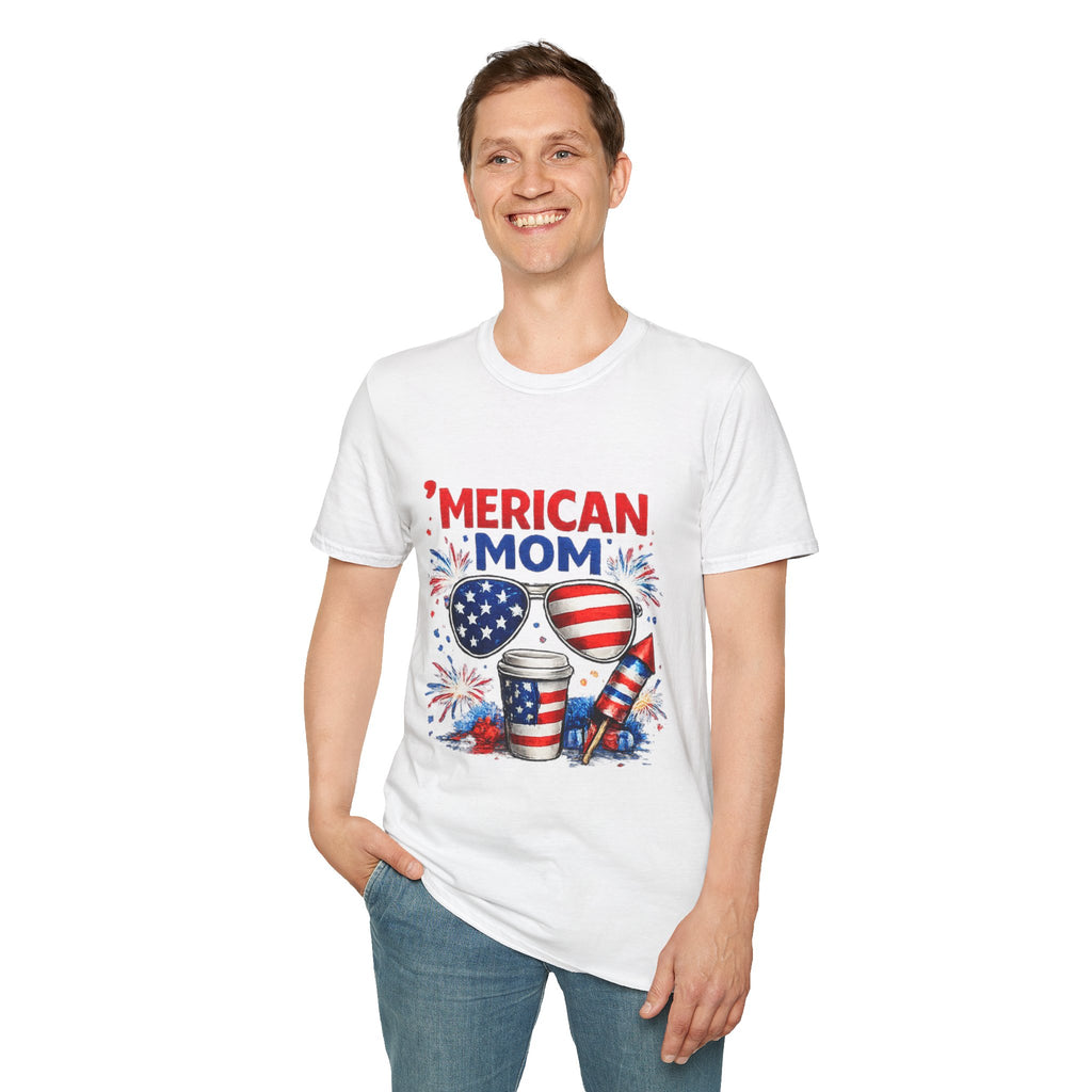 'Merican Mom T-Shirt — Patriotic 4th of July Graphic Tee for Moms