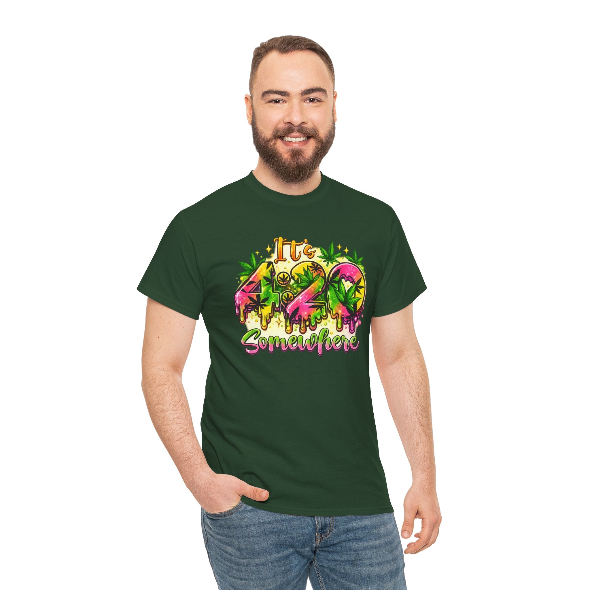 420 Somewhere T-Shirt — Retro Neon Cannabis Graphic Tee