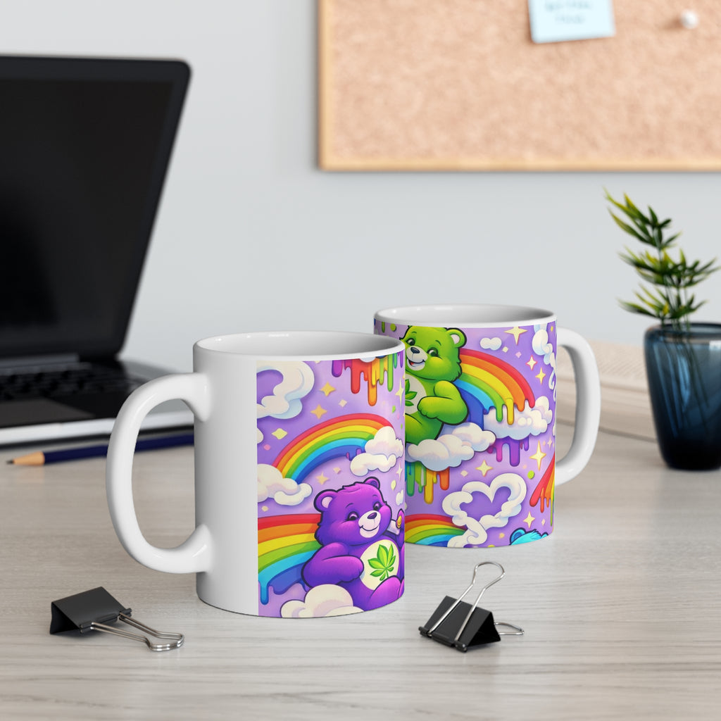 Cannabis Care Bears Ceramic Coffee Mug — Rainbow Stoner 11oz & 15oz