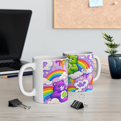 Cannabis Care Bears Ceramic Coffee Mug — Rainbow Stoner 11oz & 15oz