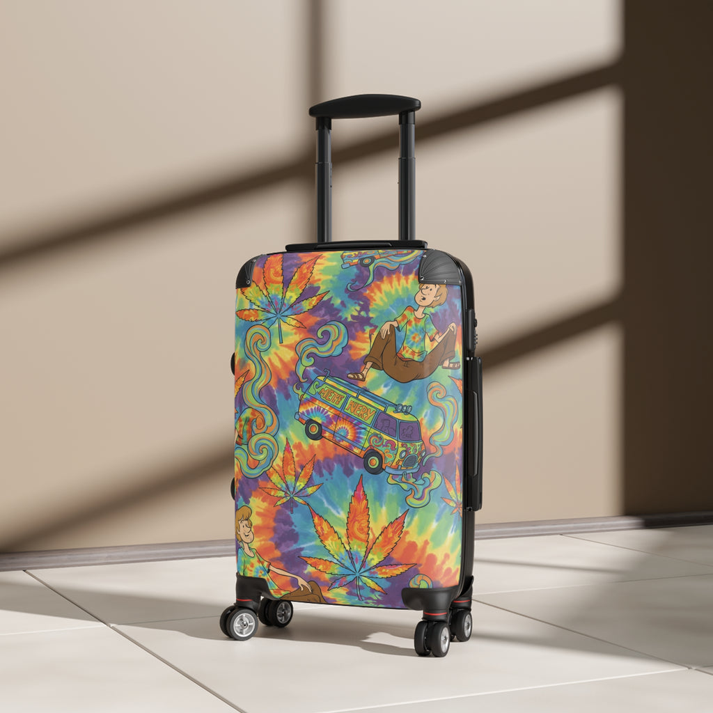 Tie-Dye Hippie Van Suitcase - Colorful Retro Cannabis Leaf Carry-On