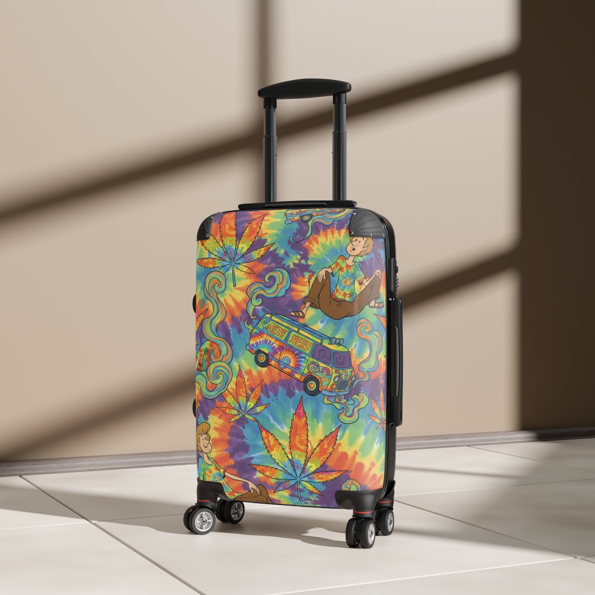 Tie-Dye Hippie Van Suitcase - Colorful Retro Cannabis Leaf Carry-On
