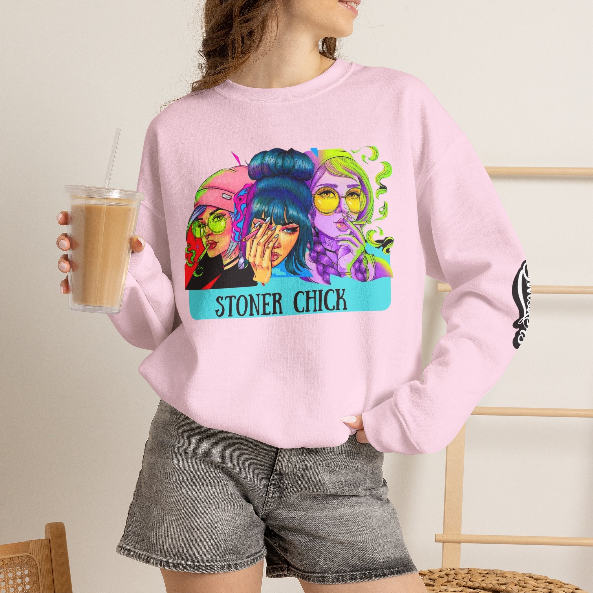 Stoner Chicks Crewneck Sweatshirt — Retro Cannabis Graphic