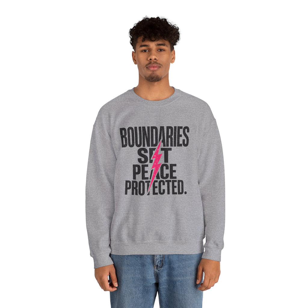 Crewneck Sweatshirt "Boundaries Set. Peace Protected." – Empowerment Graphic Pullover