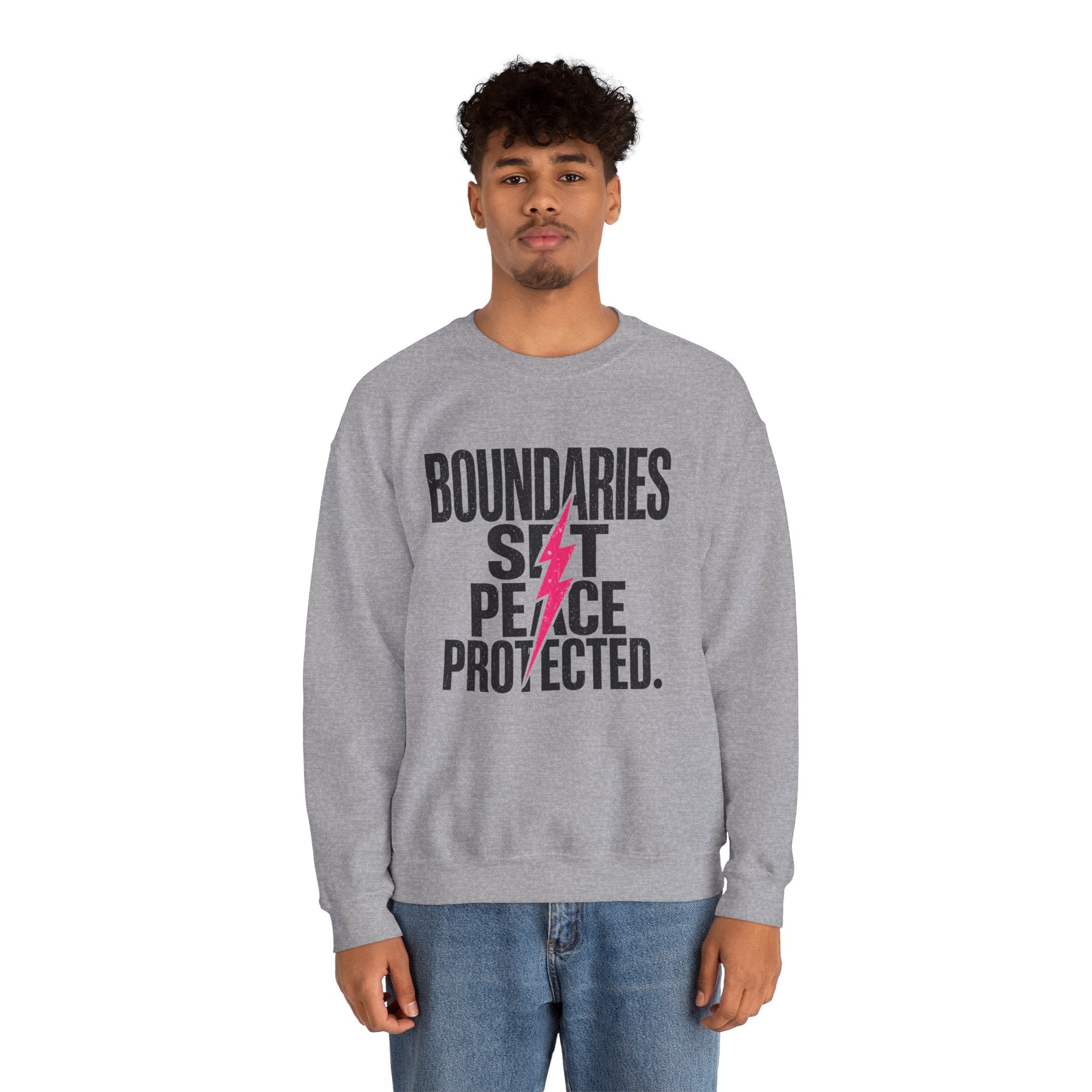 Crewneck Sweatshirt "Boundaries Set. Peace Protected." – Empowerment Graphic Pullover