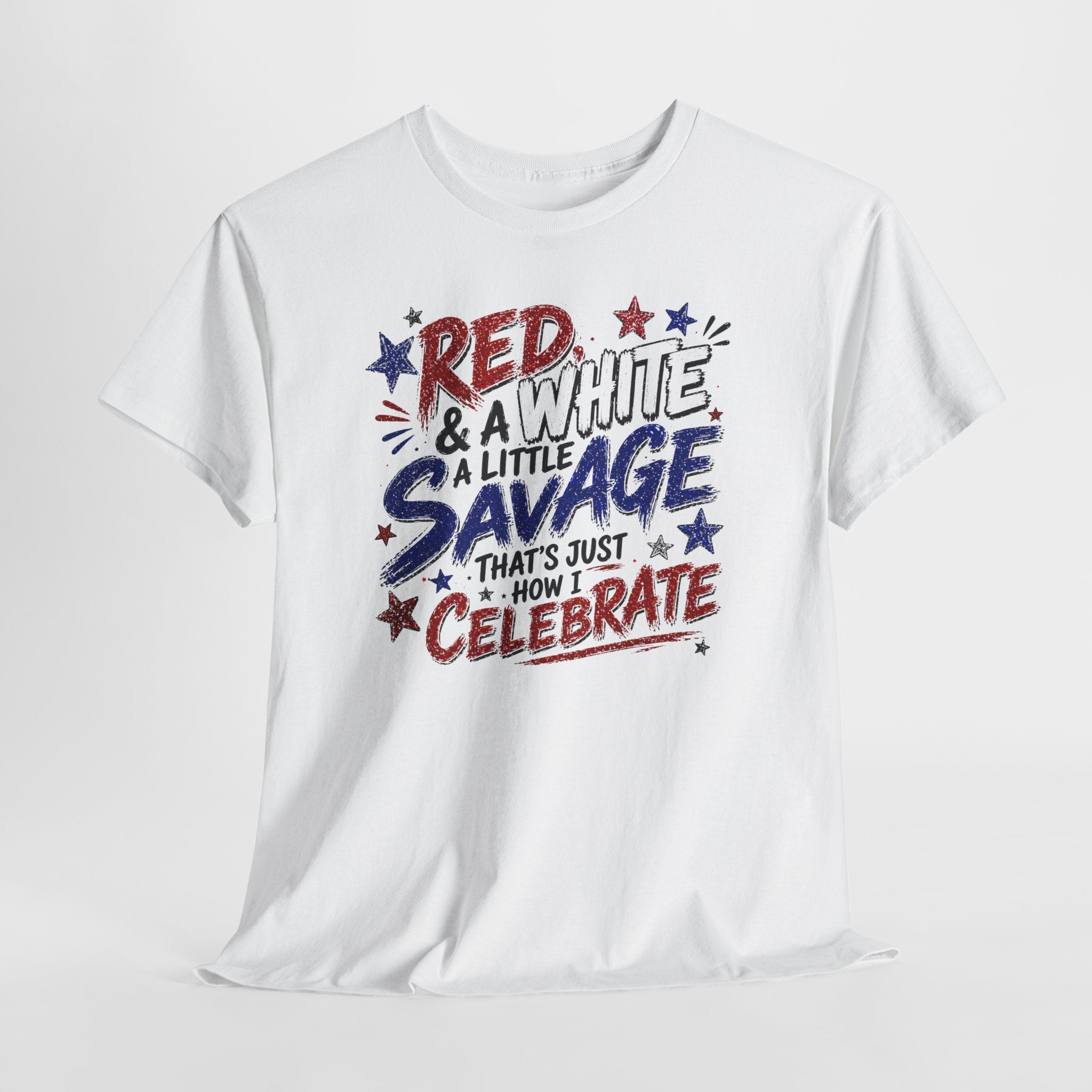 Patriotic Tee — “Red & White & a Little Savage” 4th of July Graphic Shirt