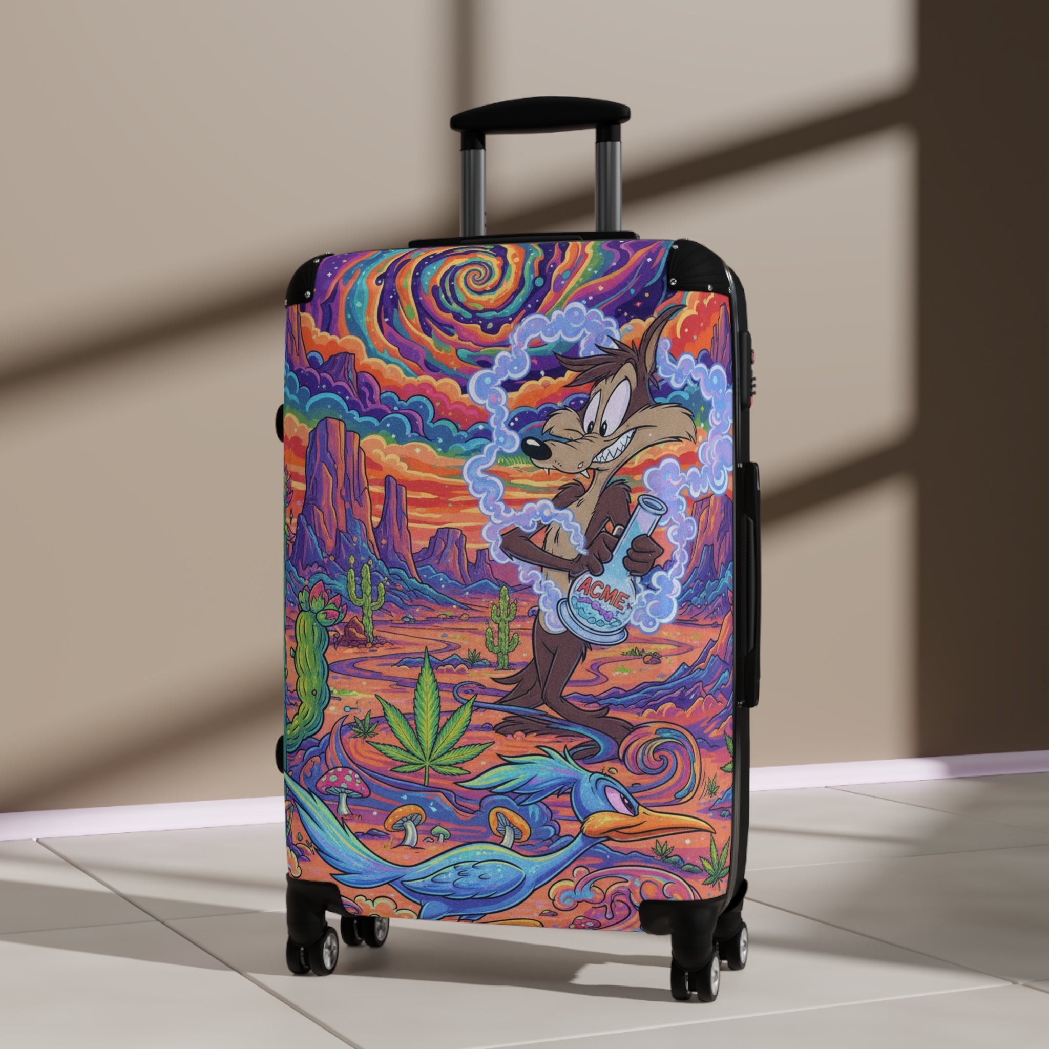 Psychedelic Desert Suitcase – Colorful Cartoon Coyote Luggage