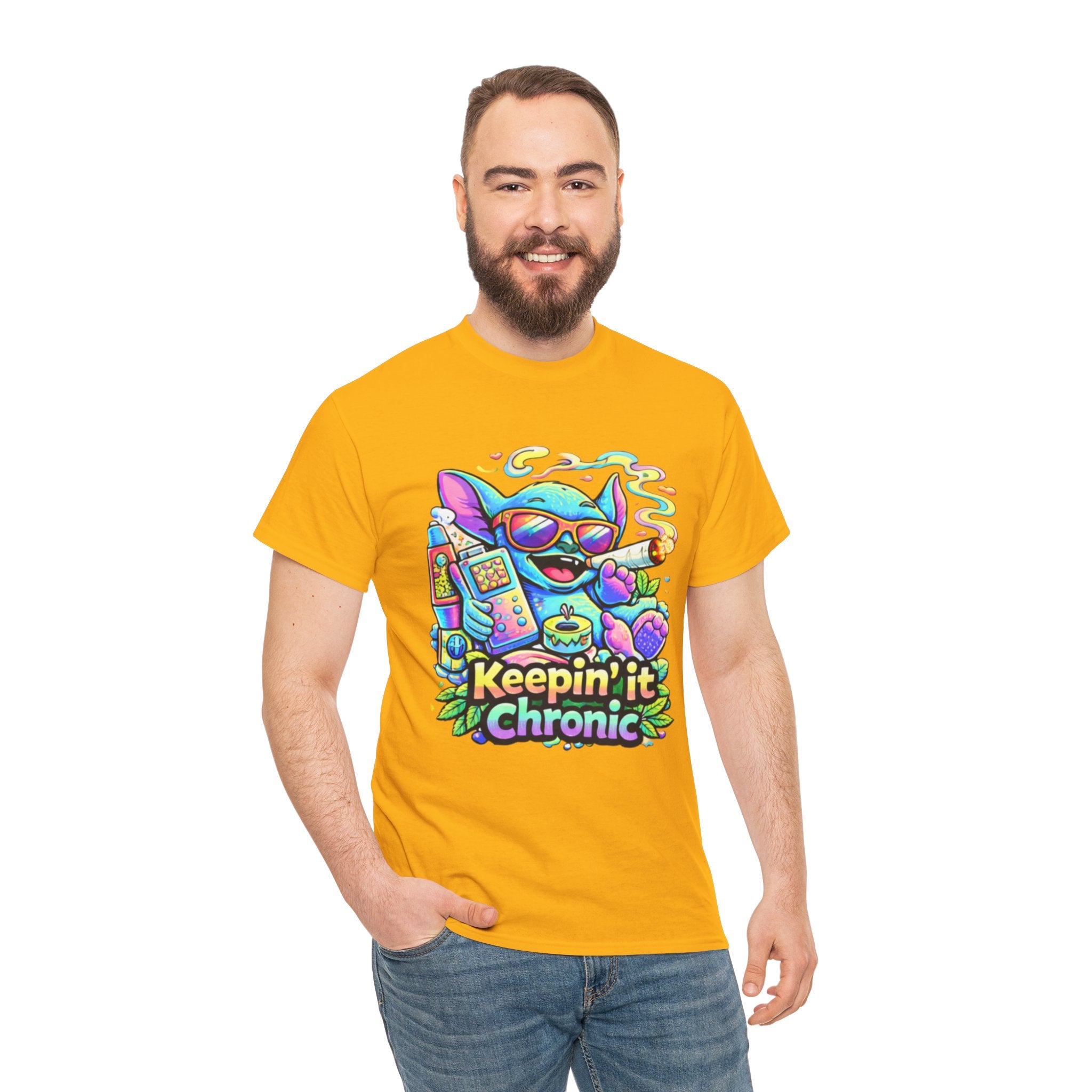 Keepin' It Chronic T-Shirt — Colorful Stoner Cat Graphic Tee