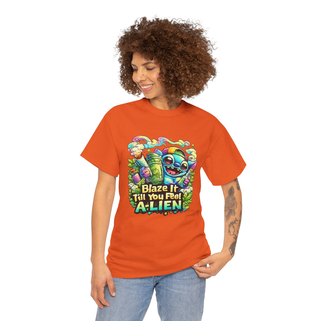 Alien Mushroom Graphic Tee - "Blaze It Till You’re A-LIEN" Psychedelic Cartoon Shirt