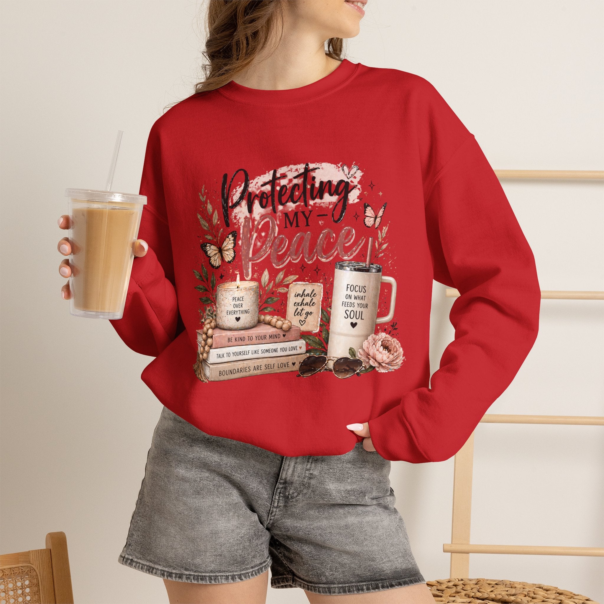 Crewneck Sweatshirt – "Protecting My Peace" Cozy Floral Graphic