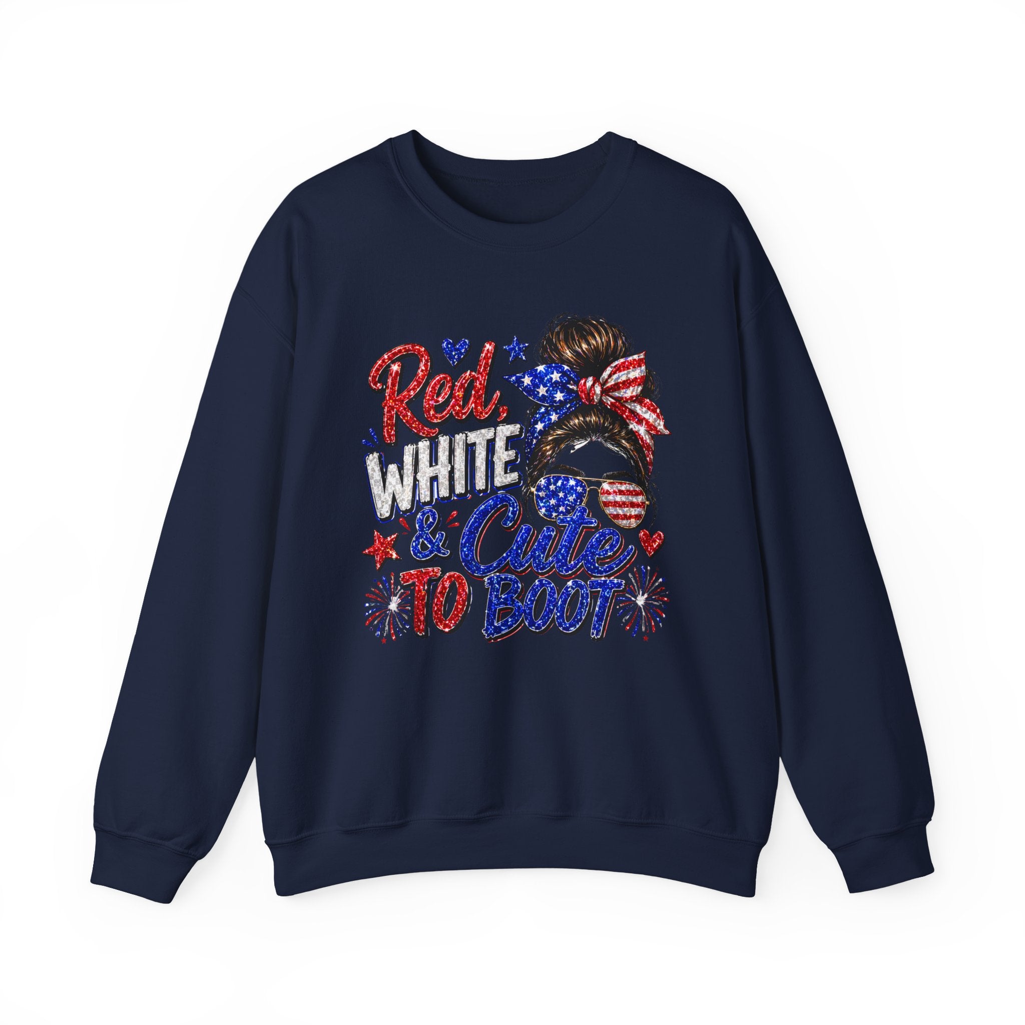 Crewneck Sweatshirt - "Red, White & Cute to Boot" Patriotic Women’s Graphic