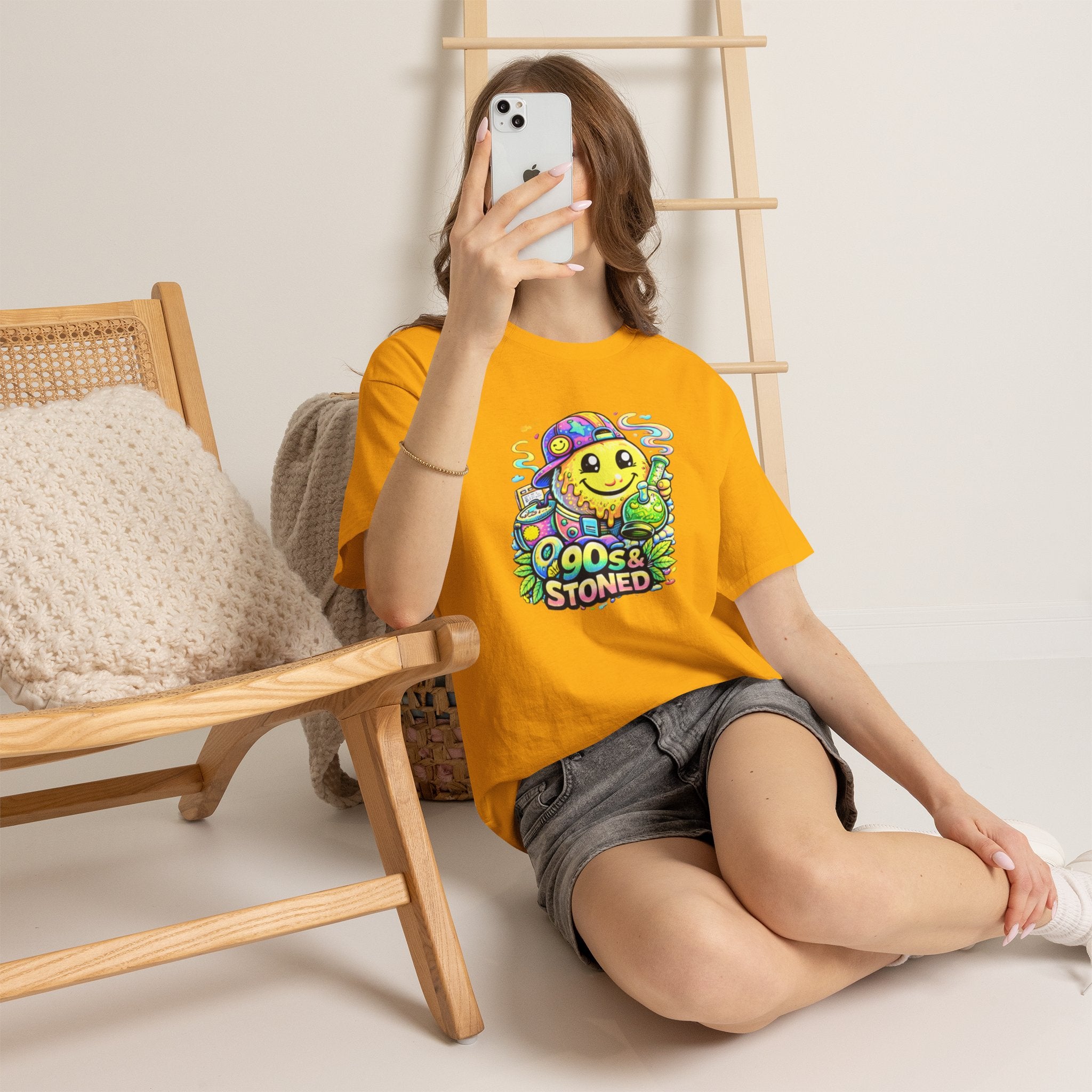 90s & Stoned Smiley Tee — Retro Vaporwave Cannabis Graphic T-Shirt