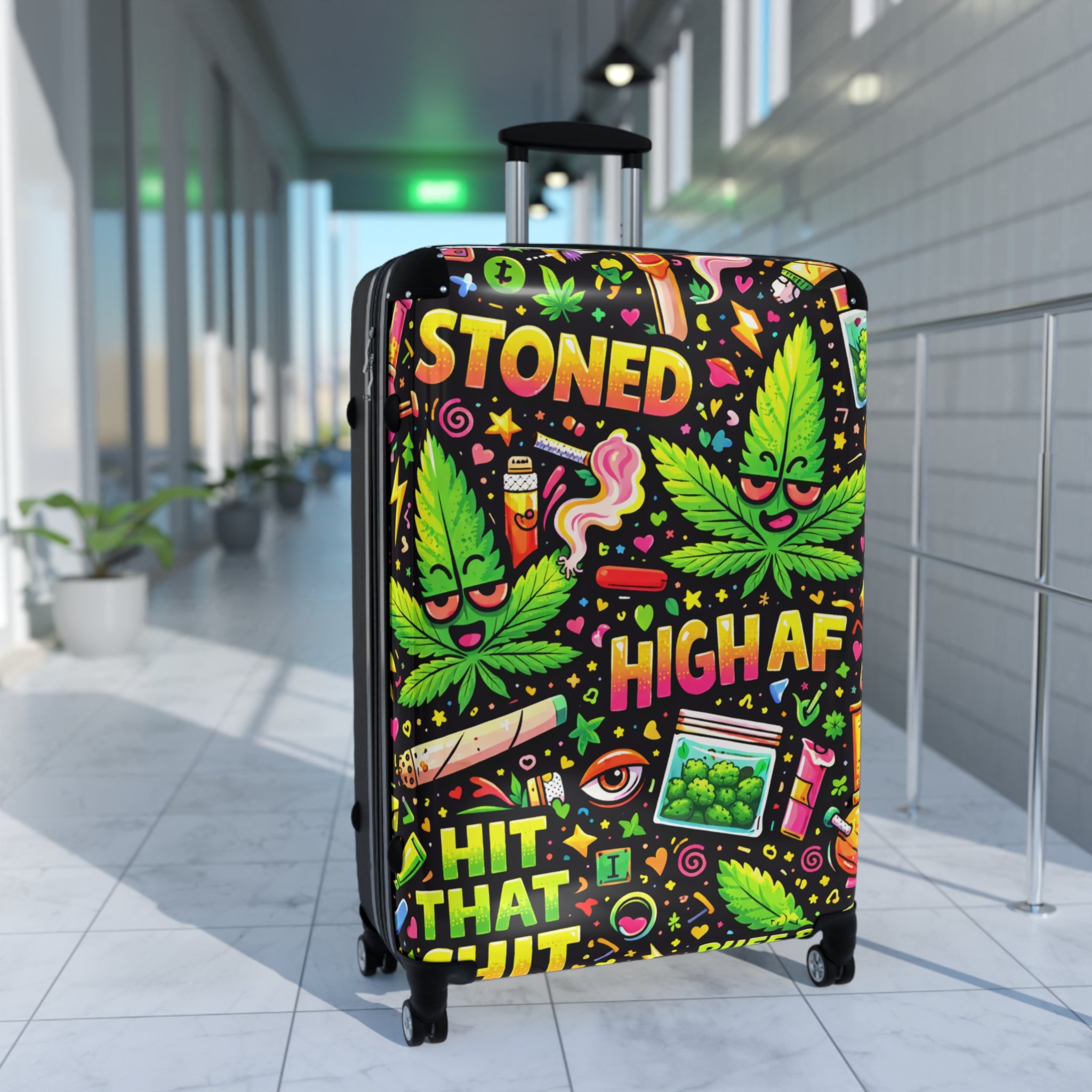 High AF Stoned Travel Suitcase – Colorful Cannabis Luggage Cover