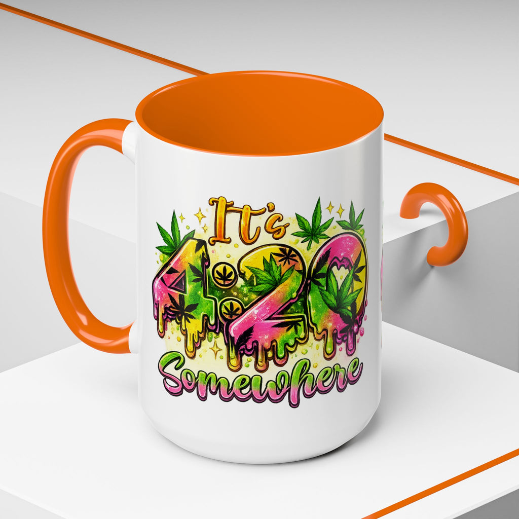 420 Coffee Mug — "It's 420 Somewhere" Accent Tea Cup, Weed-Themed Stoner Gift
