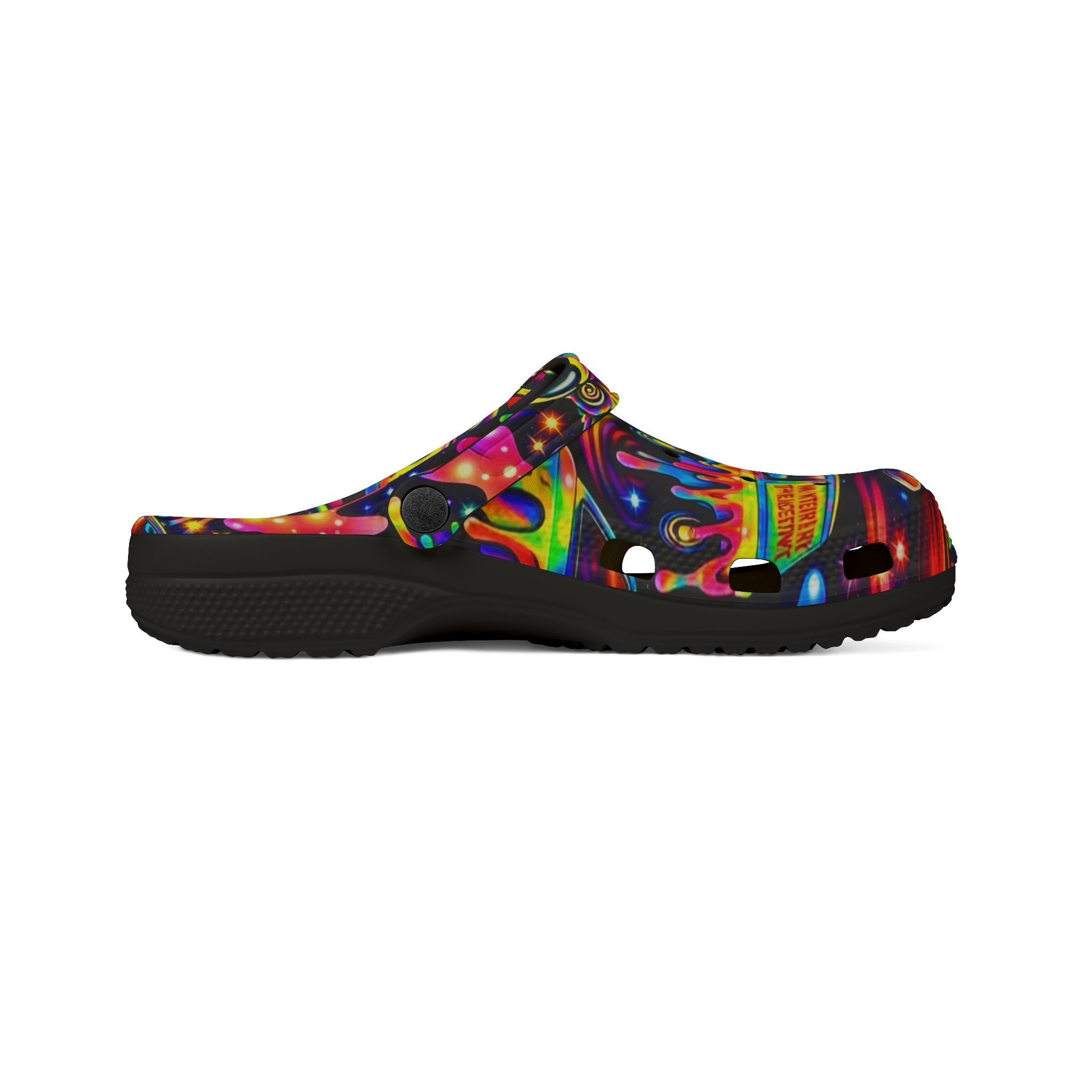 Psychedelic Hippie Van EVA Clogs — Colorful Drip Festival Slip-On Shoes