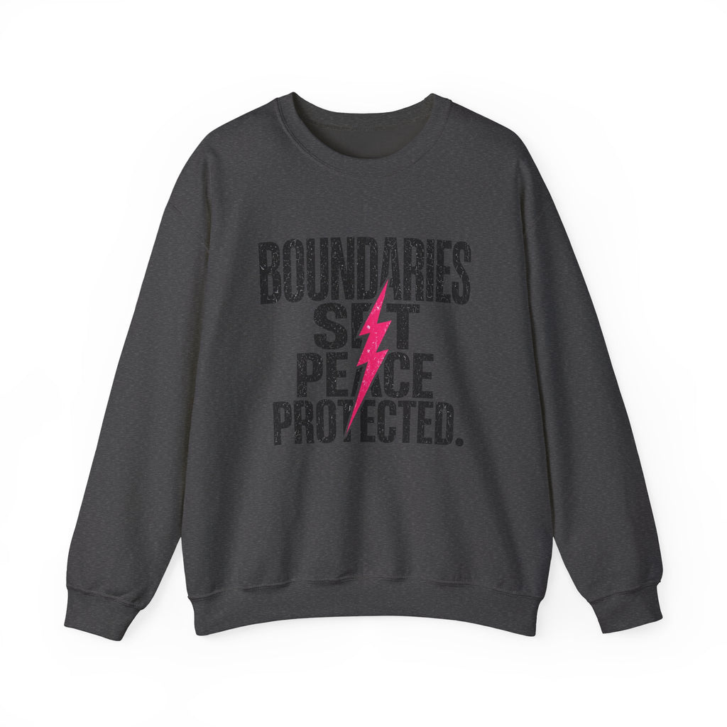 Crewneck Sweatshirt "Boundaries Set. Peace Protected." – Empowerment Graphic Pullover