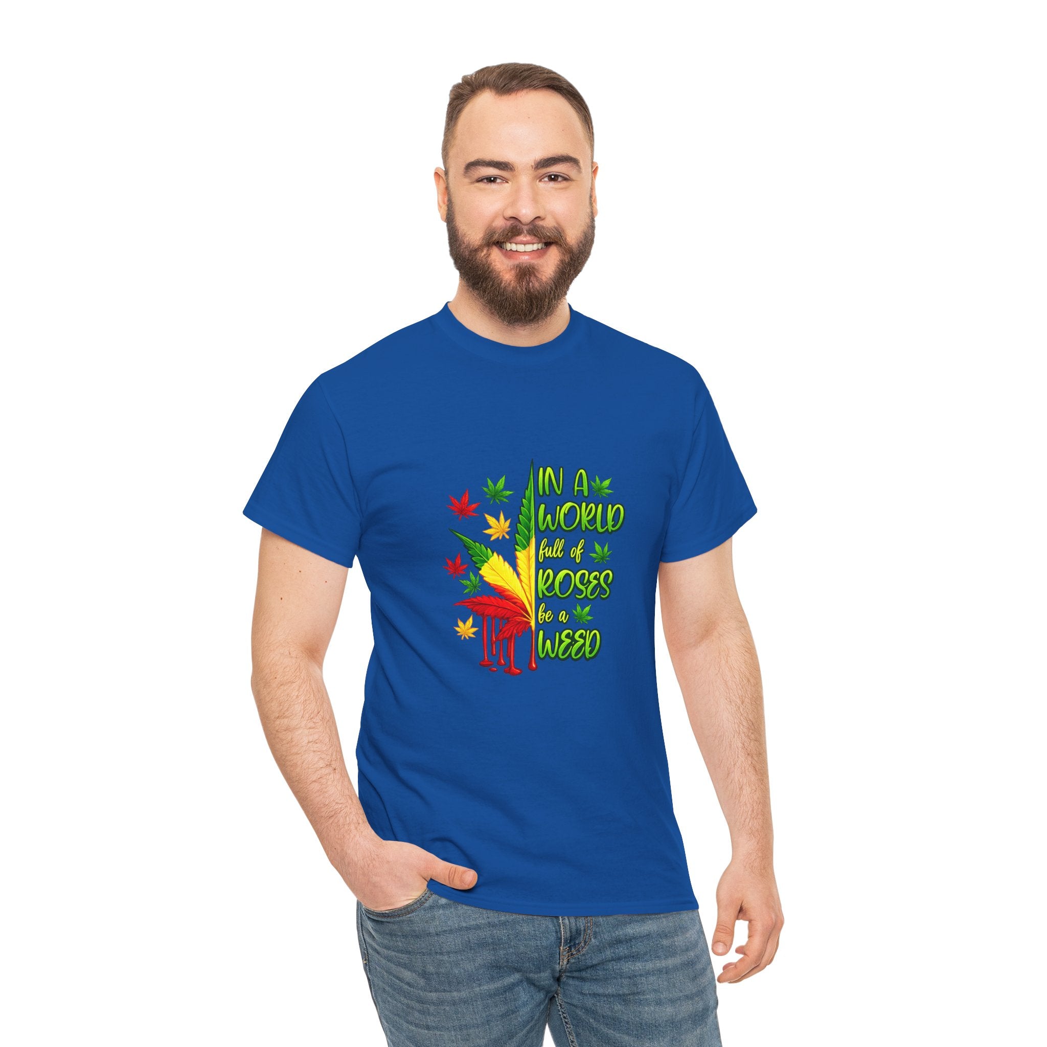 T-Shirt — "In A World Where Mosses Rule" Colorful Mushroom & Leaf Graphic