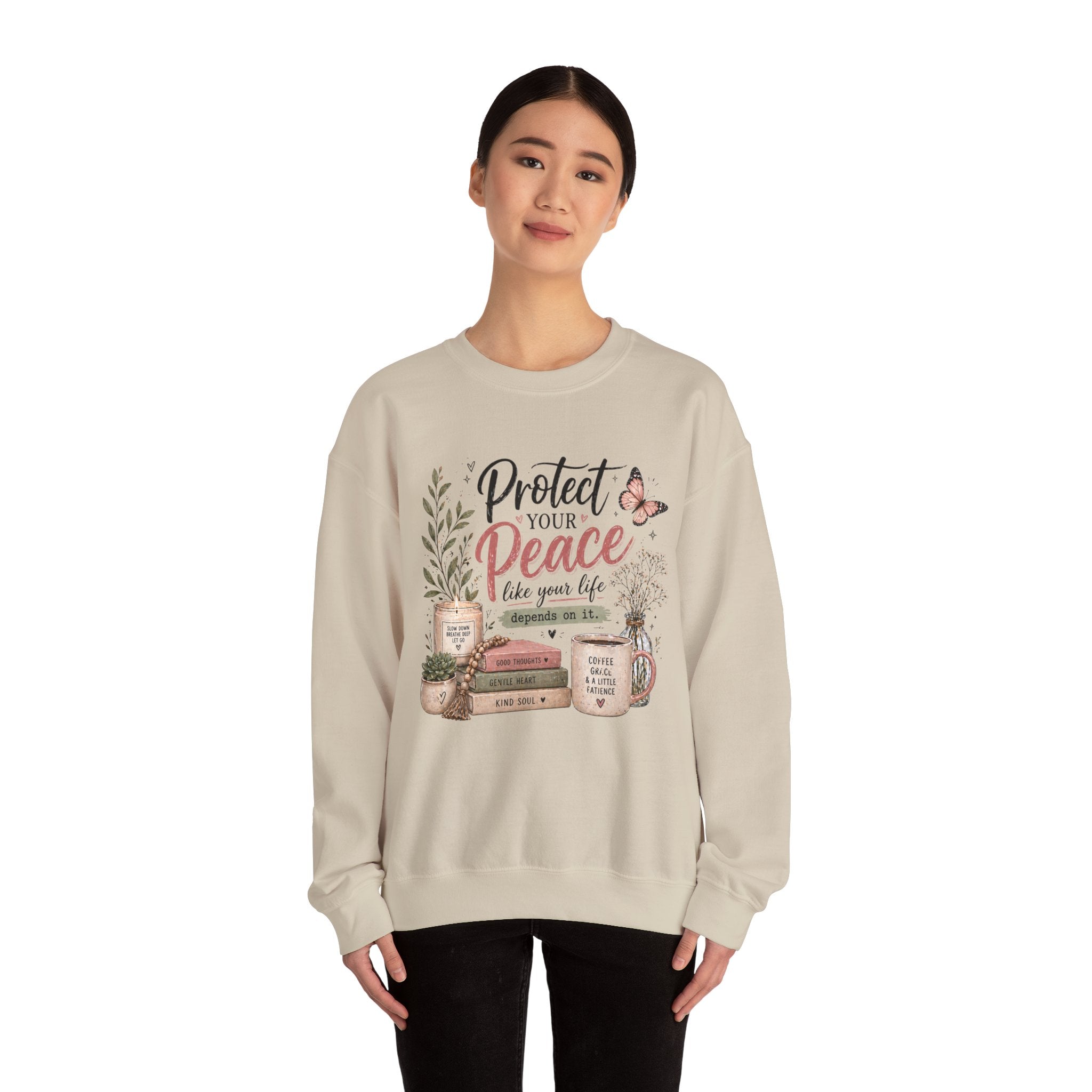Protect Your Peace Crewneck Sweatshirt – Cozy Inspirational Quote Design