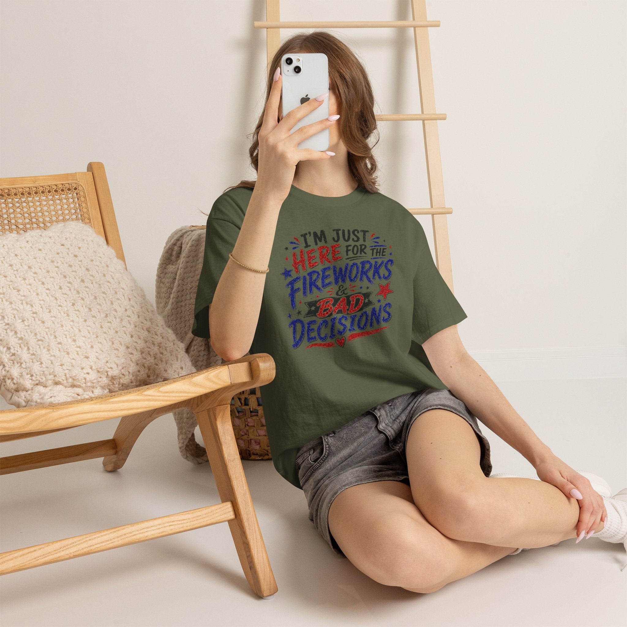 Patriotic 'I'm Just Here for the Fireworks & Bad Decisions' Tee