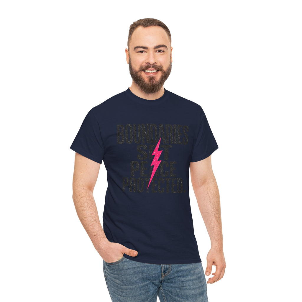 Boundaries Set, Peace Protected T-Shirt — Empowerment Tee with Lightning Bolt