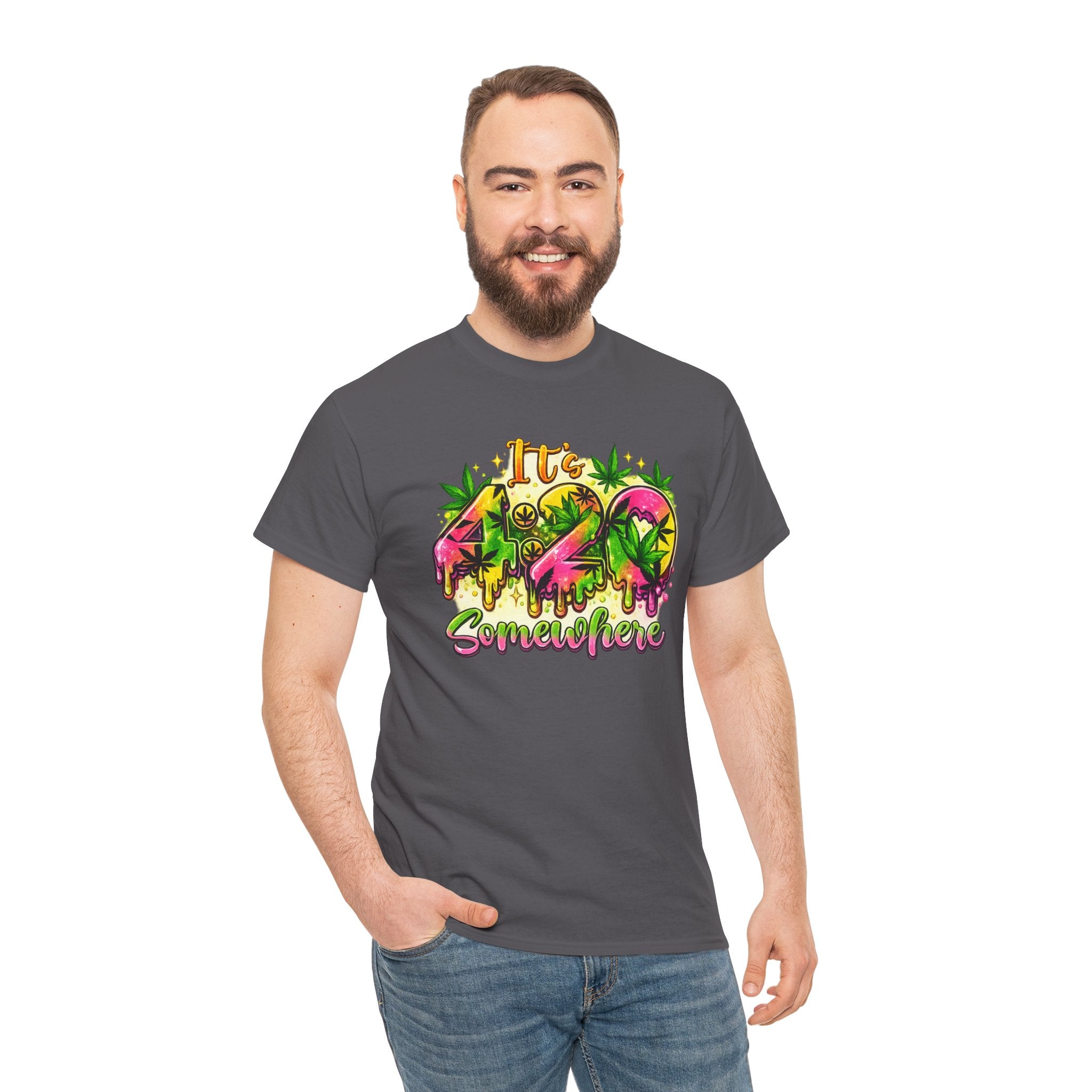 420 Somewhere T-Shirt — Retro Neon Cannabis Graphic Tee