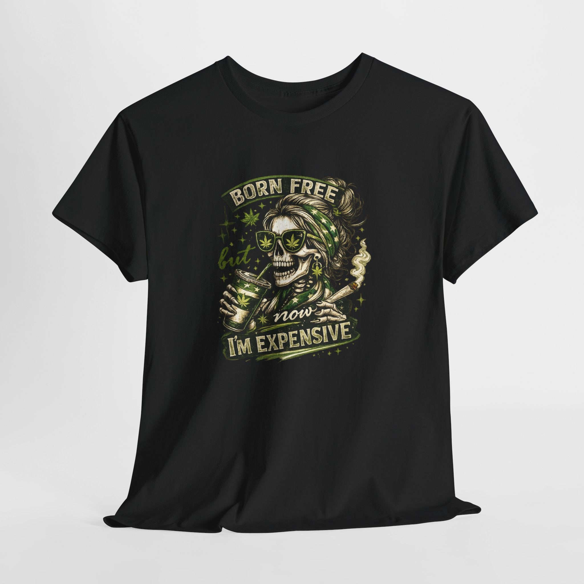 T-Shirt — "Born Free But Now I’m Expensive" Skull Graphic Tee