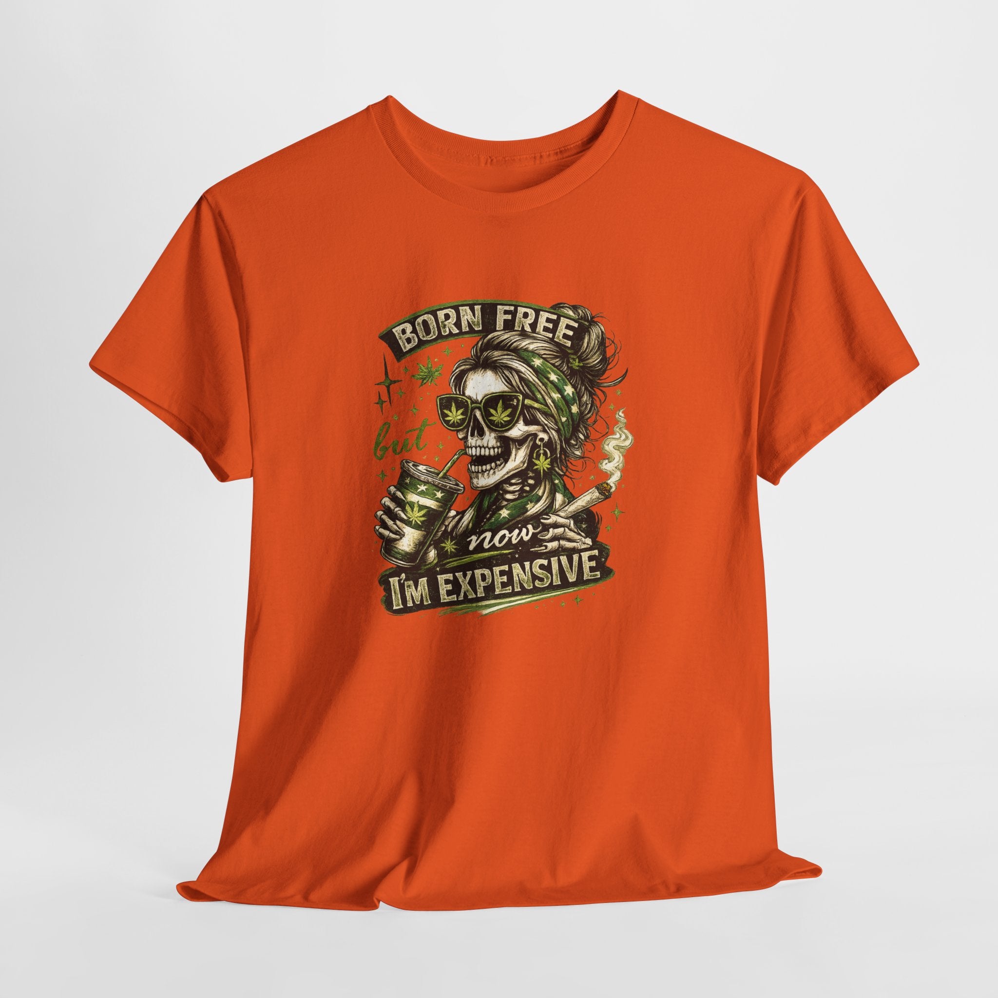 T-Shirt — "Born Free But Now I’m Expensive" Skull Graphic Tee