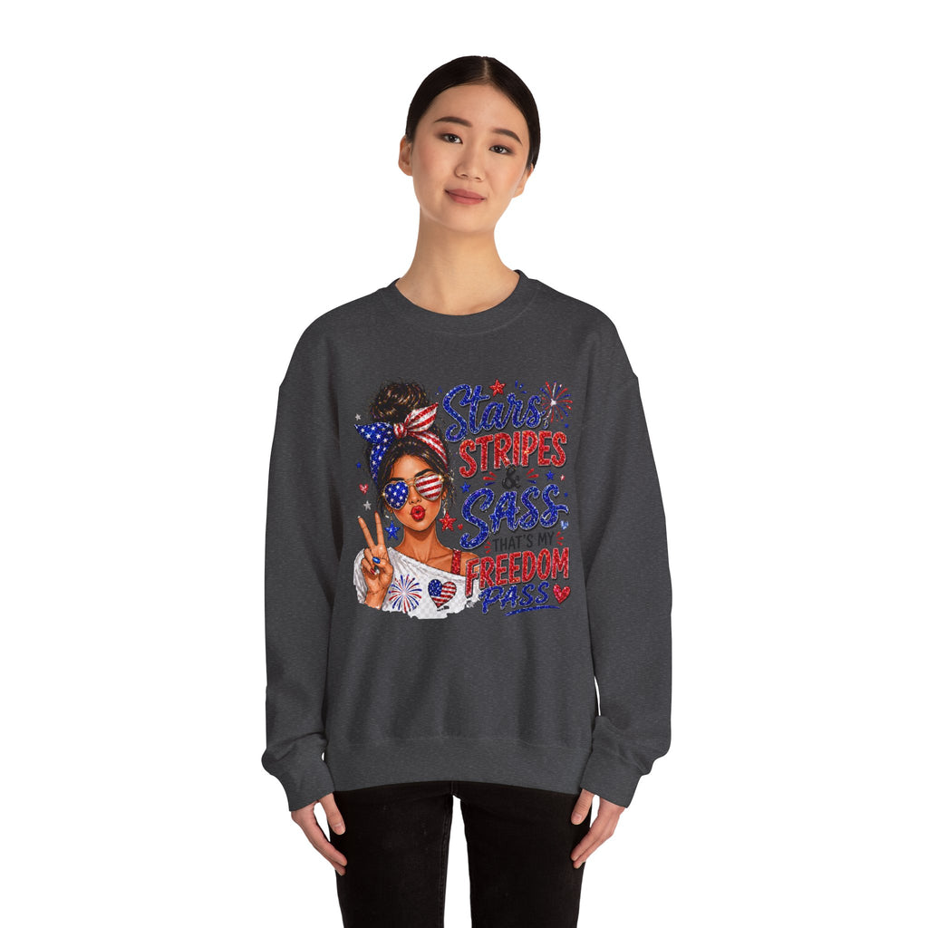 Patriotic 'Stars, Stripes & Sass' Crewneck Sweatshirt – 4th of July Freedom Pass Graphic