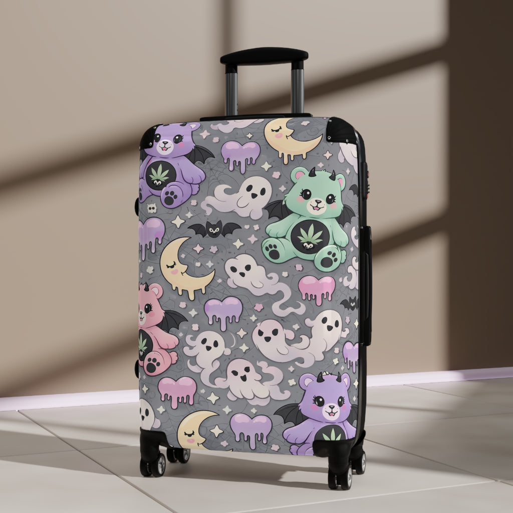 Cute Pastel Halloween Suitcase Cover – Ghosts, Bats & Kawaii Bears Travel Protector
