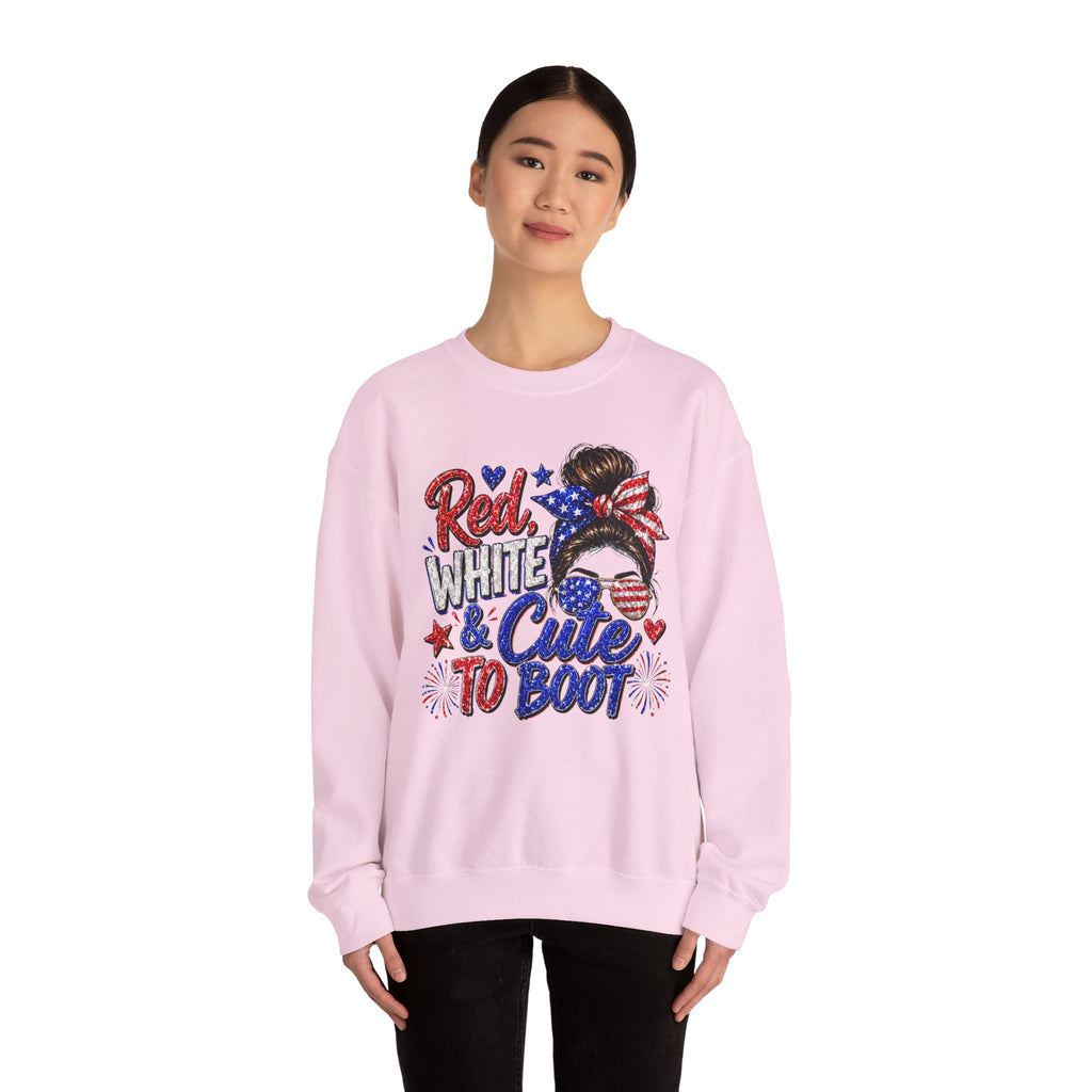 Crewneck Sweatshirt - "Red, White & Cute to Boot" Patriotic Women’s Graphic