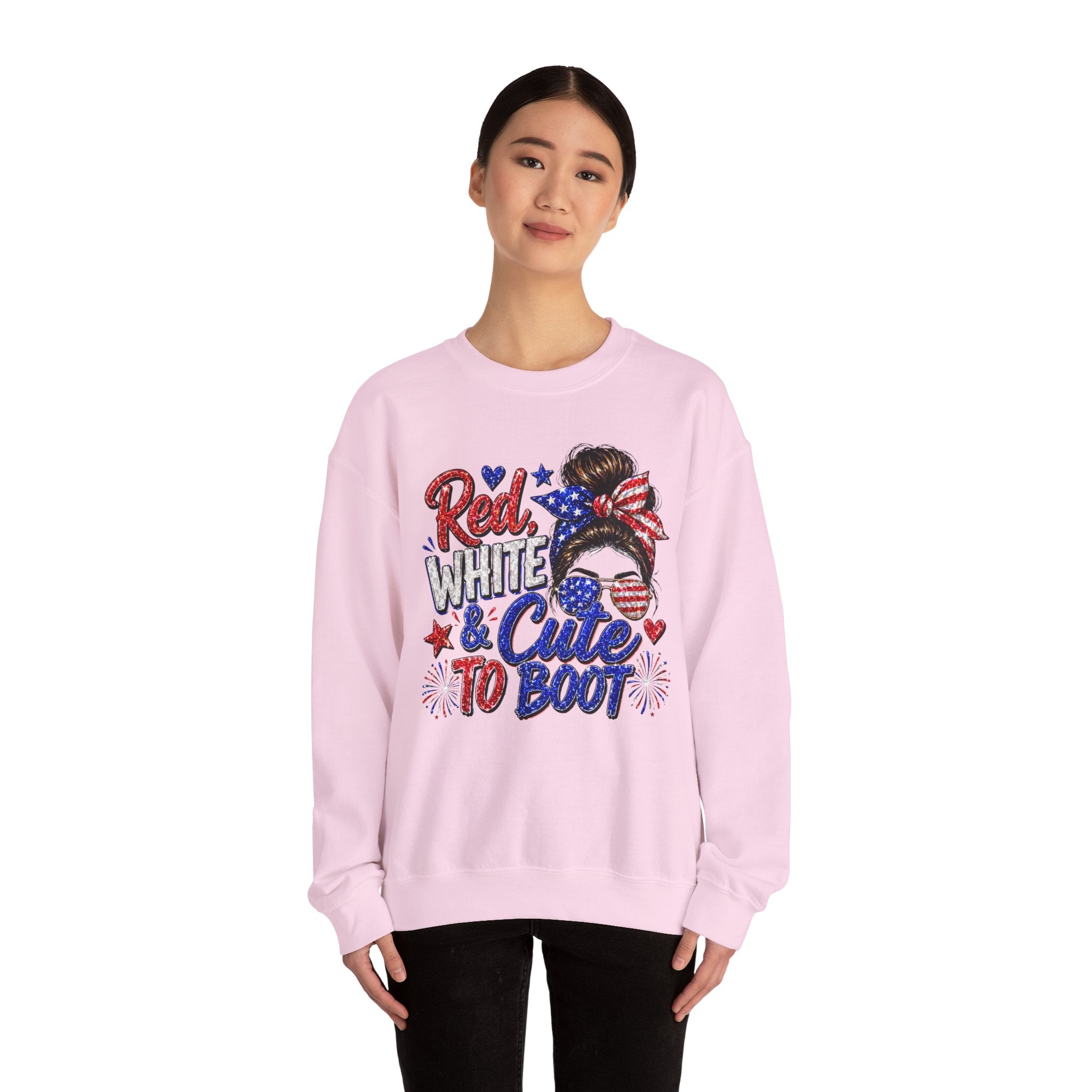 Crewneck Sweatshirt - "Red, White & Cute to Boot" Patriotic Women’s Graphic