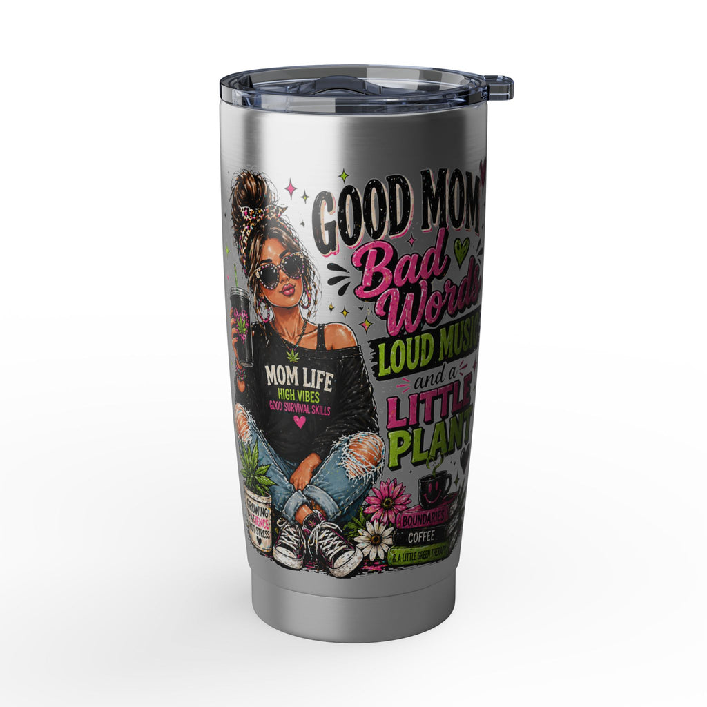 Mom Life 20oz Tumbler – 'Mom with Coffee, Plants & Music' Insulated Travel Cup